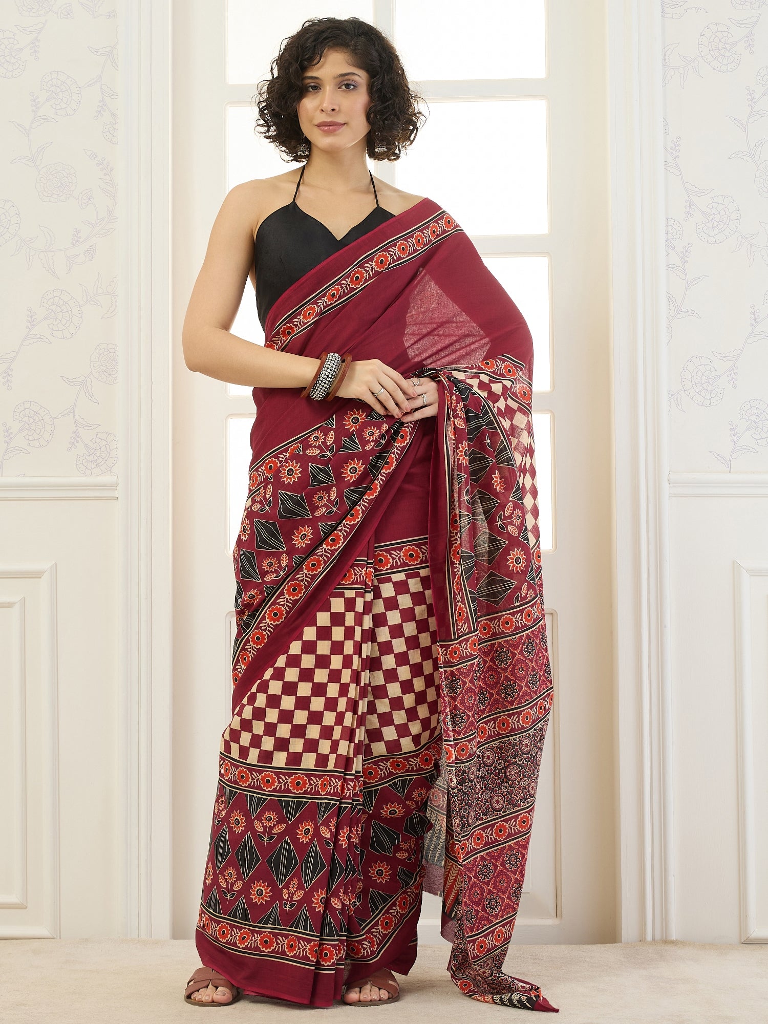 Maroon Pasapali Block Saree