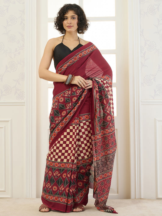 Maroon Pasapali Block Saree