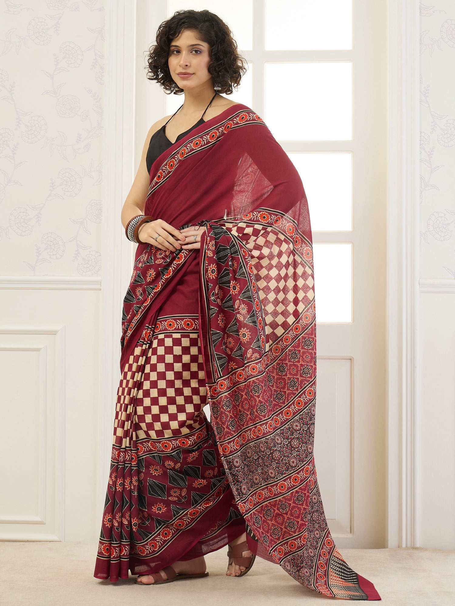Maroon Pasapali Block Saree