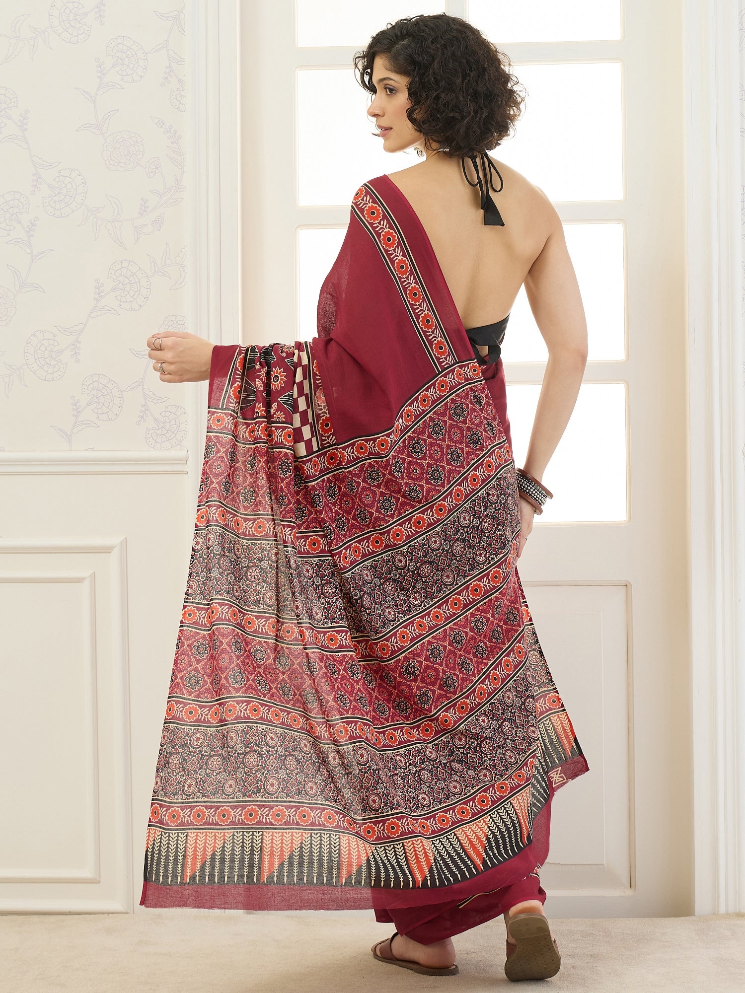 Maroon Pasapali Block Saree