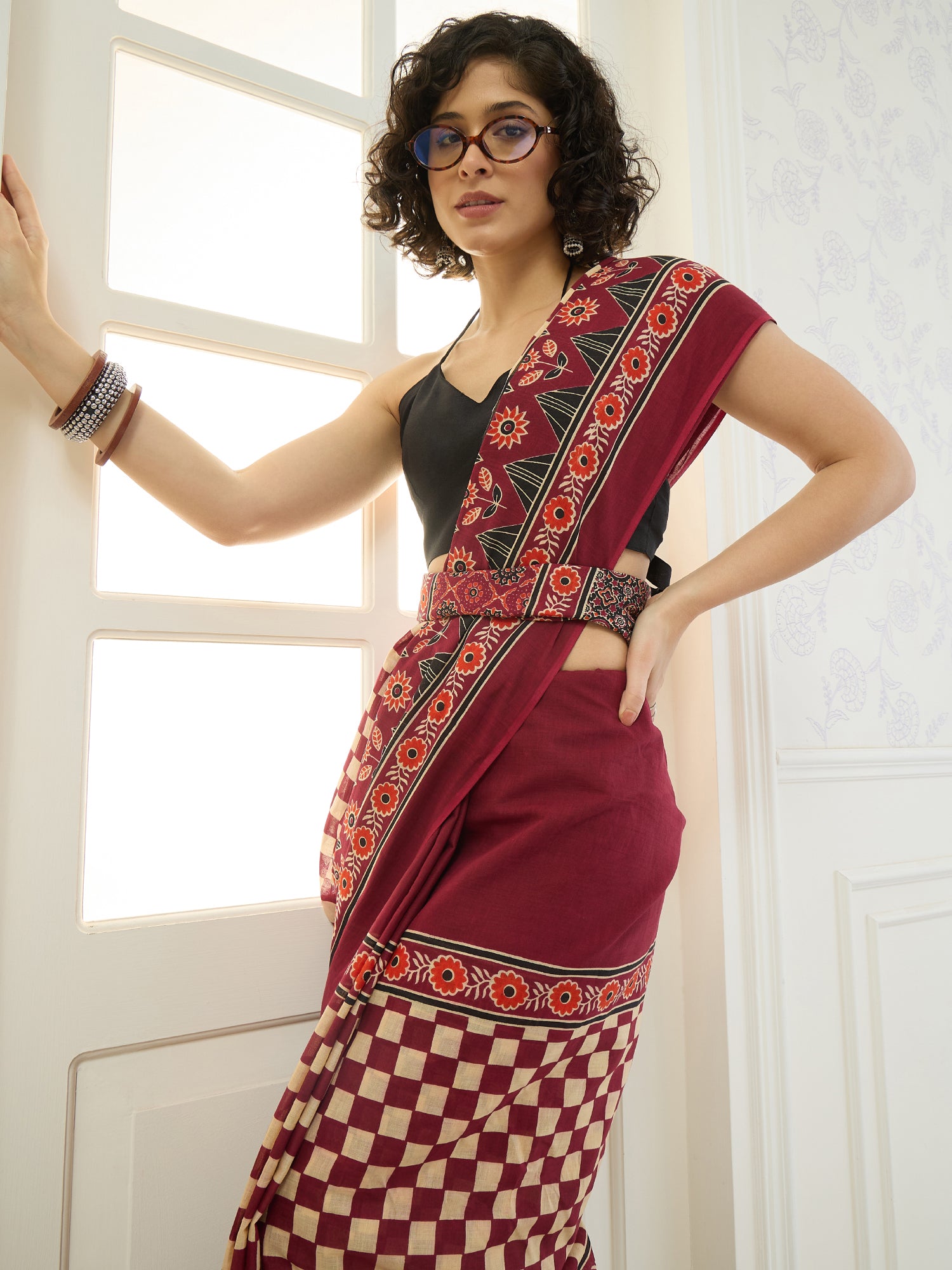 Maroon Pasapali Block Saree