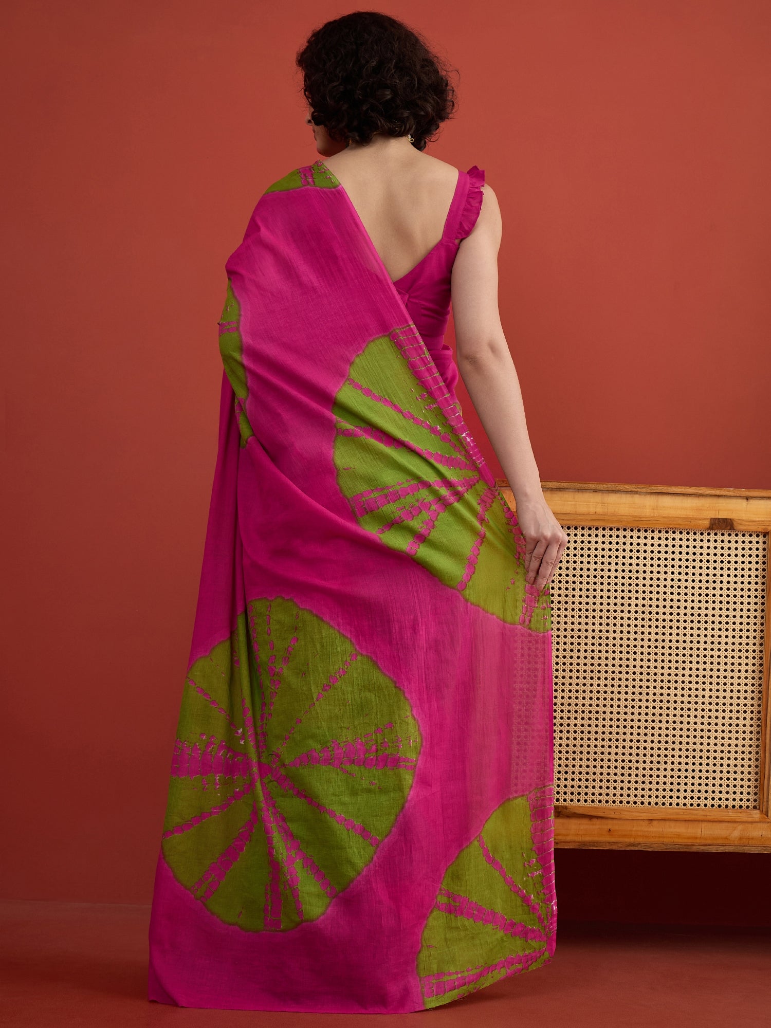Fuchsia Green Tie & Die Saree