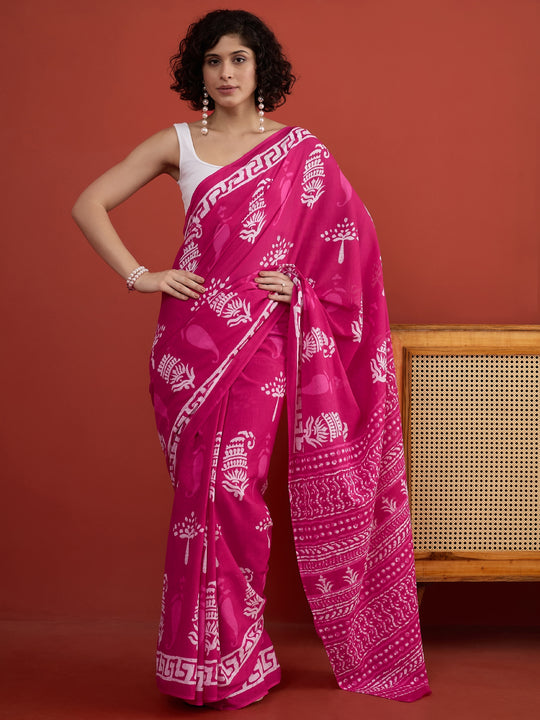 Pink Paisley Motif Saree