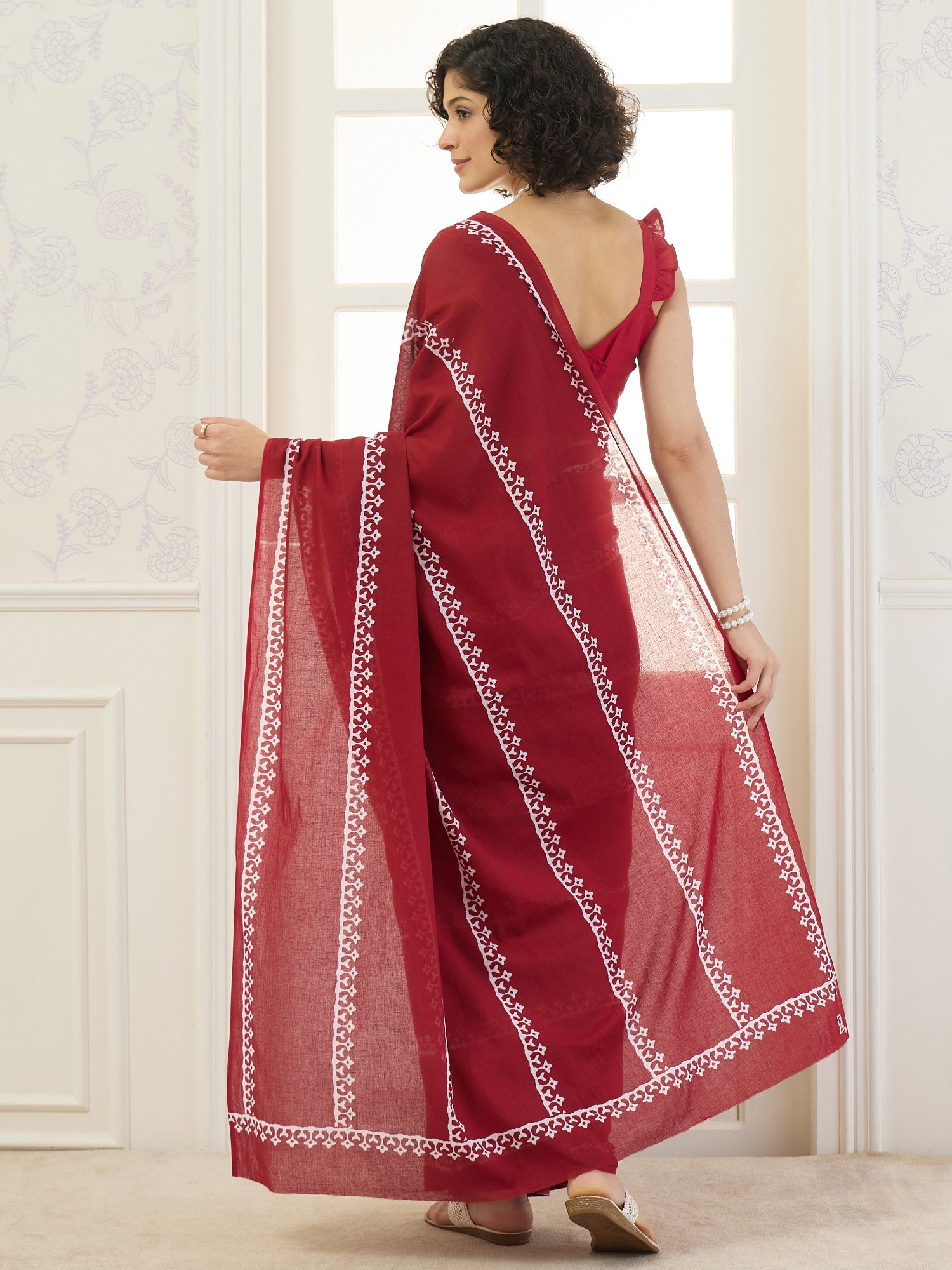 Maroon White Tribal Saree
