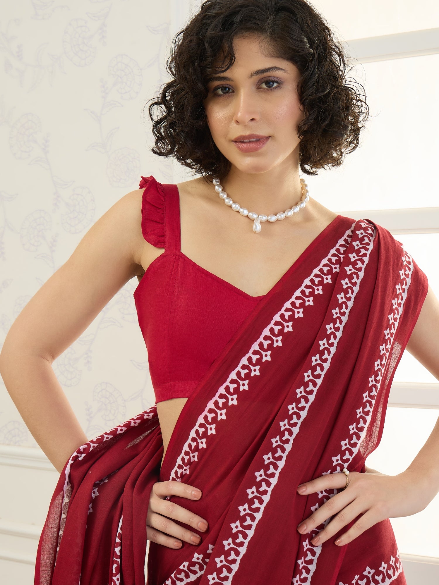 Maroon White Tribal Saree