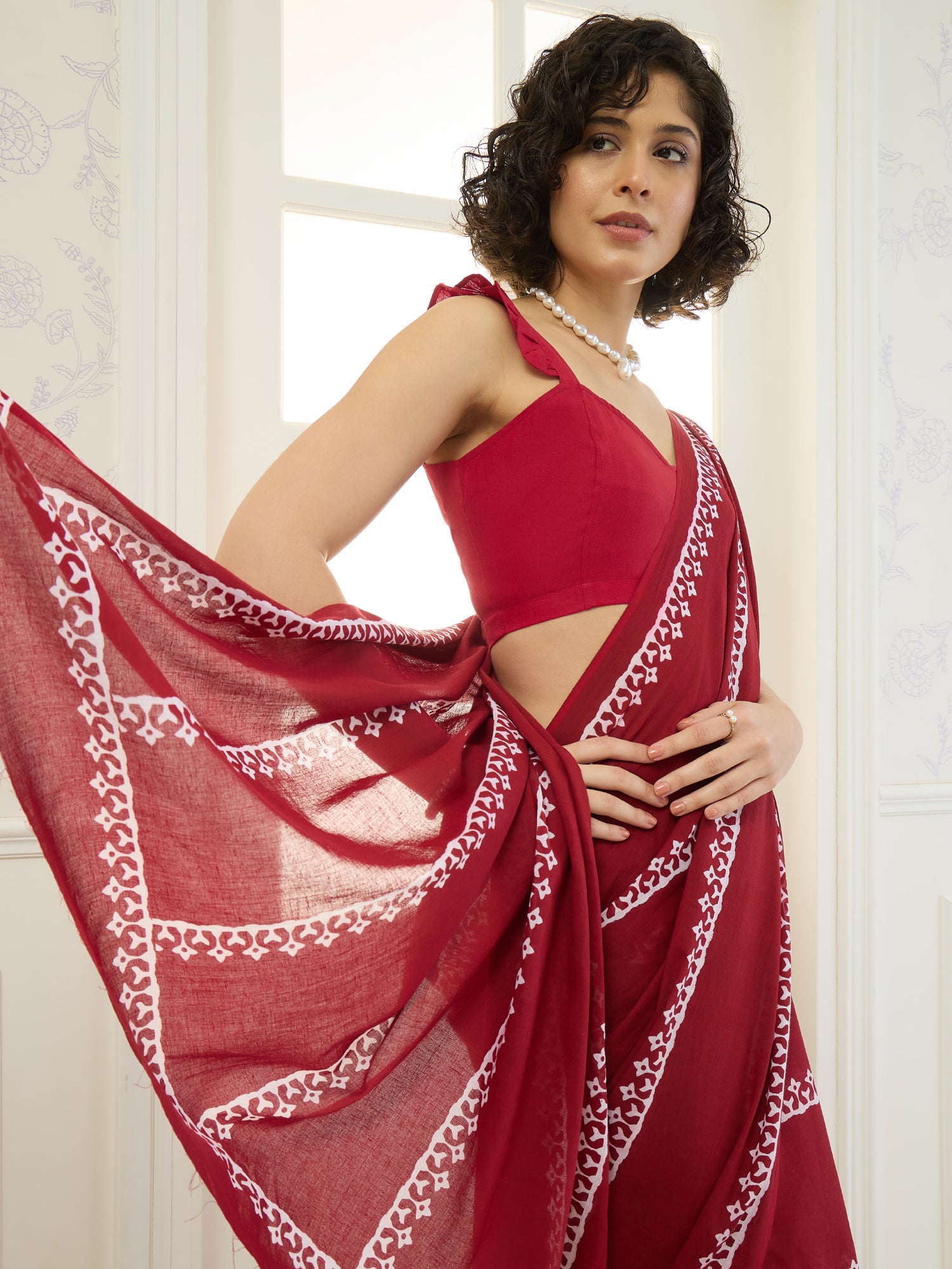 Maroon White Tribal Saree