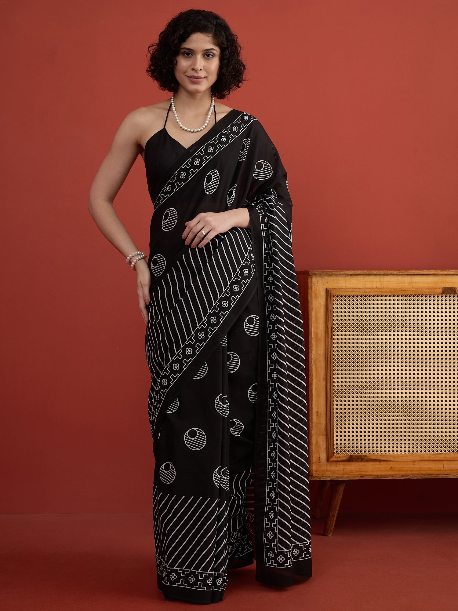 Black Ball Stripe Saree