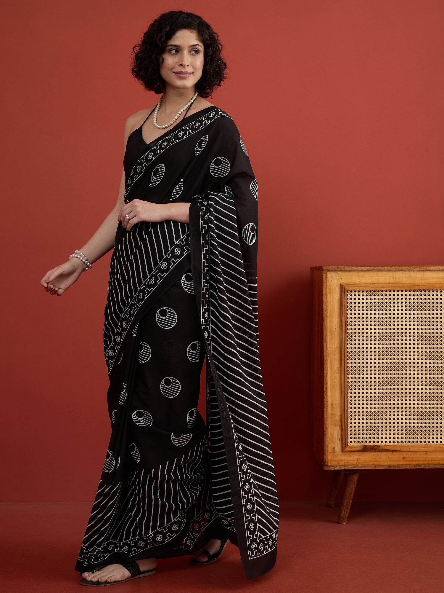 Black Ball Stripe Saree