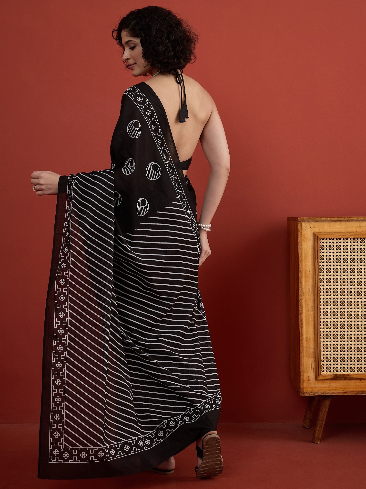 Black Ball Stripe Saree