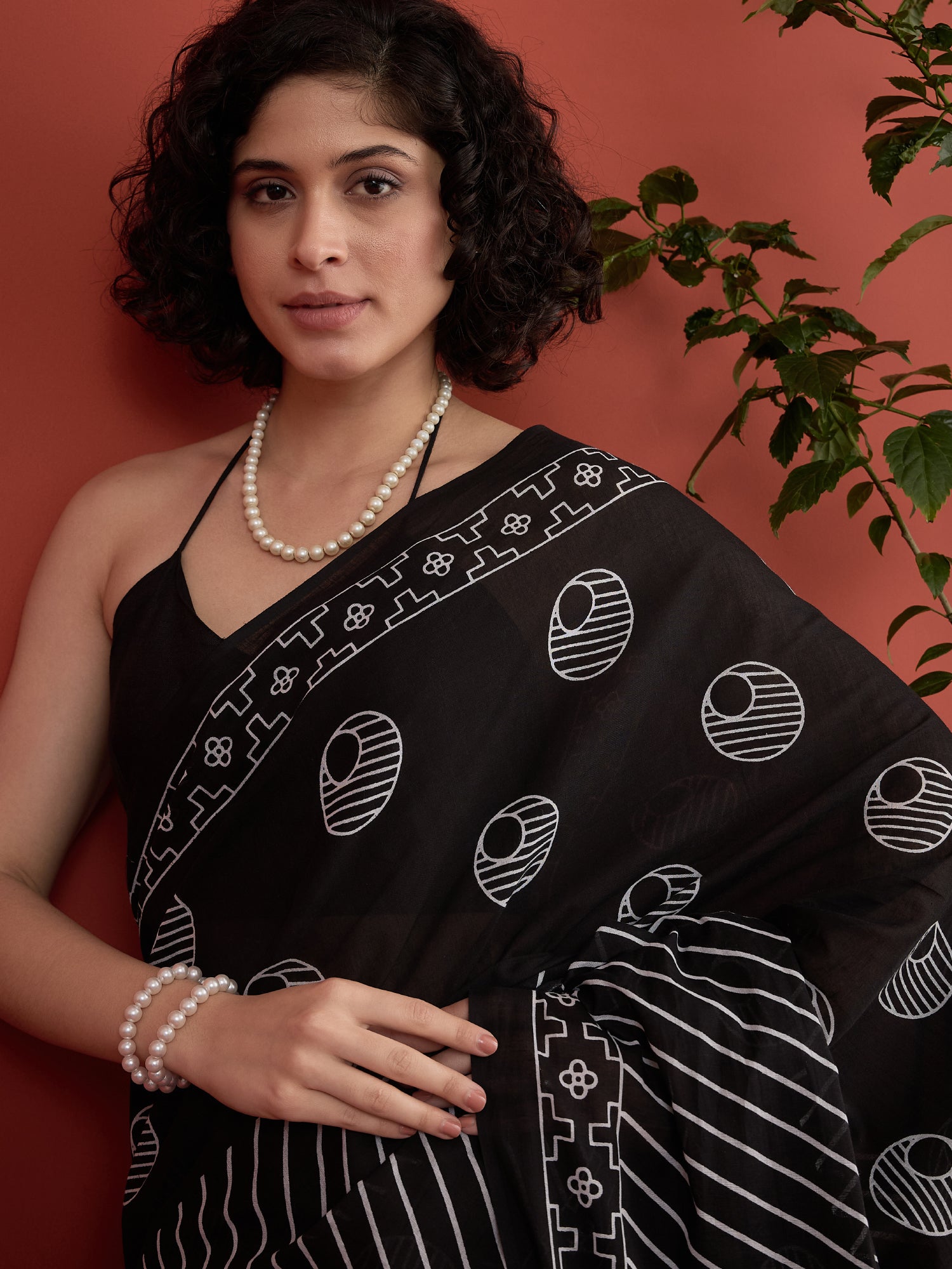 Black Ball Stripe Saree