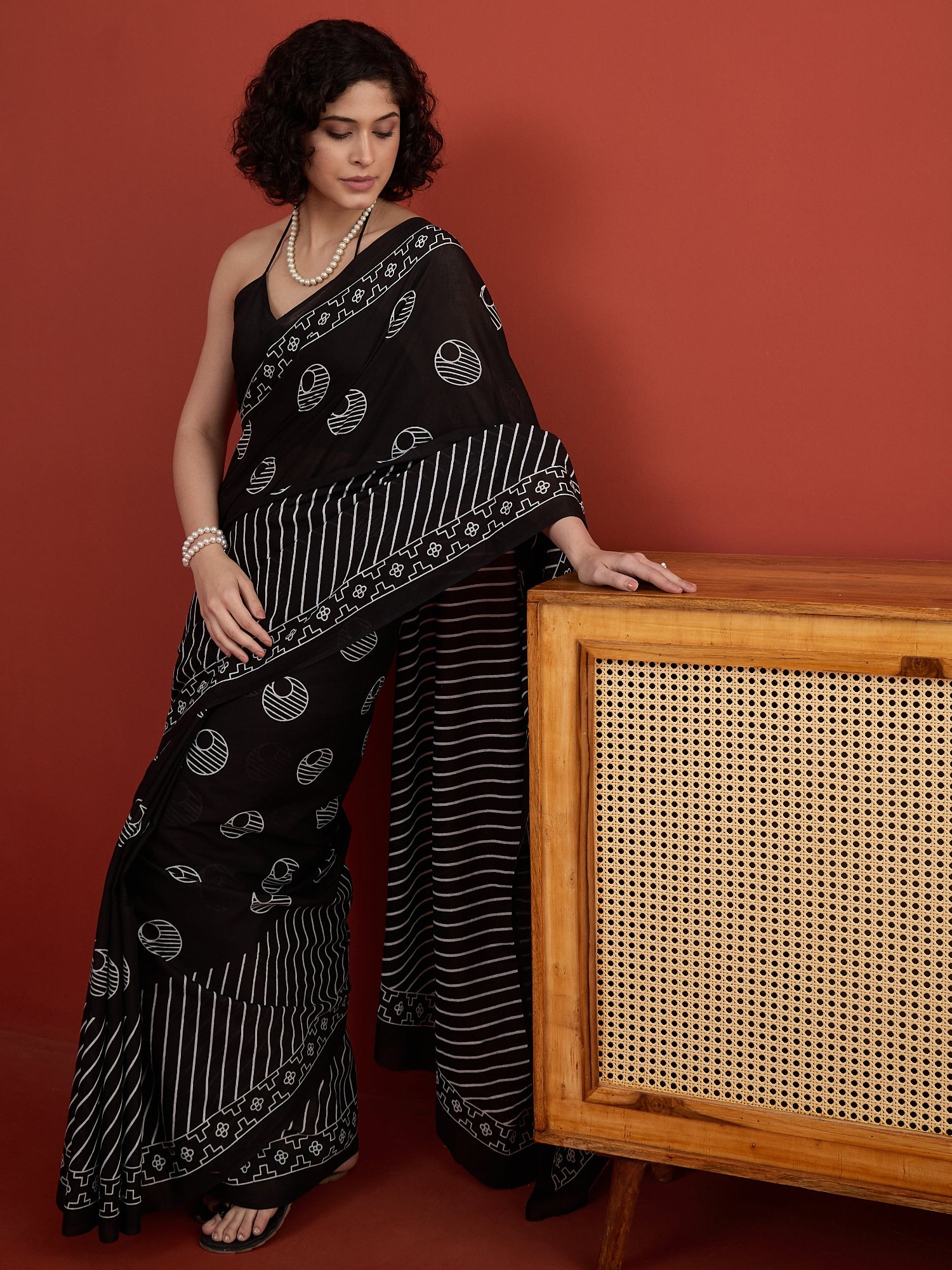 Black Ball Stripe Saree