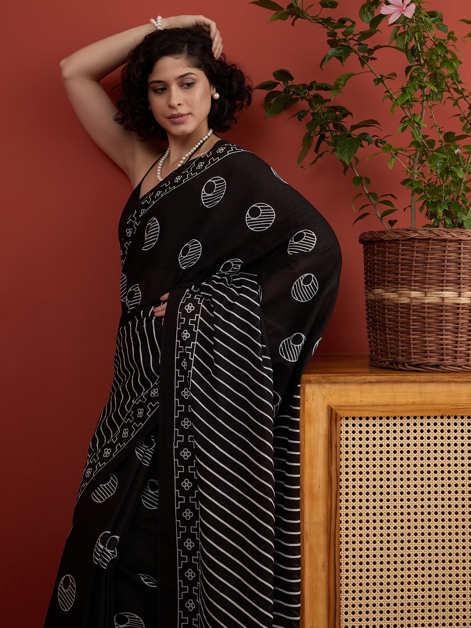 Black Ball Stripe Saree