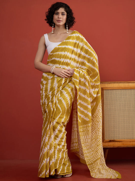 Dark Yellow Tie & Die Saree
