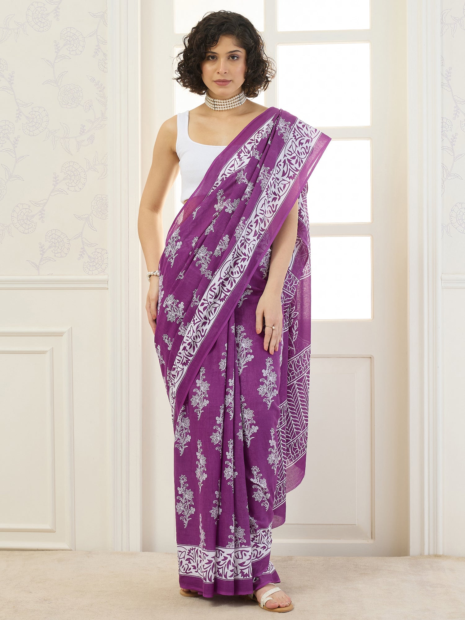 Purple Floral Boota Saree