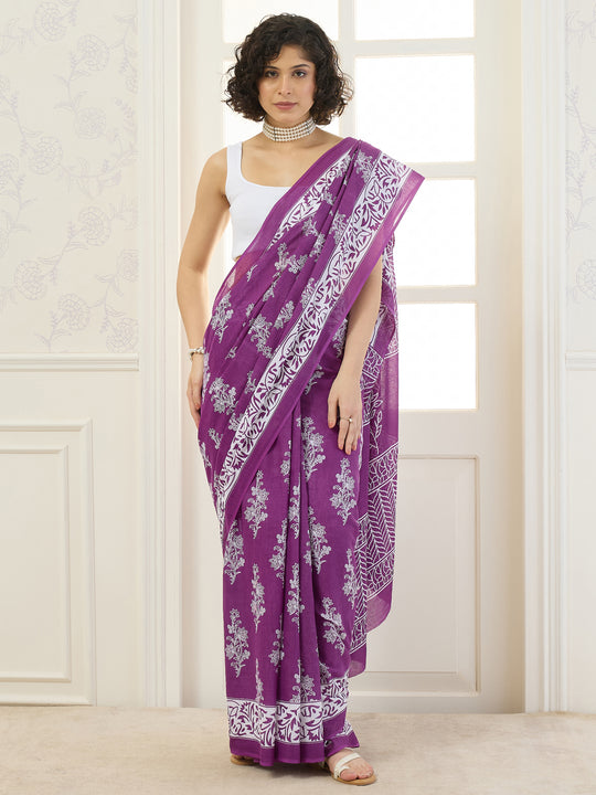 Purple Floral Boota Saree