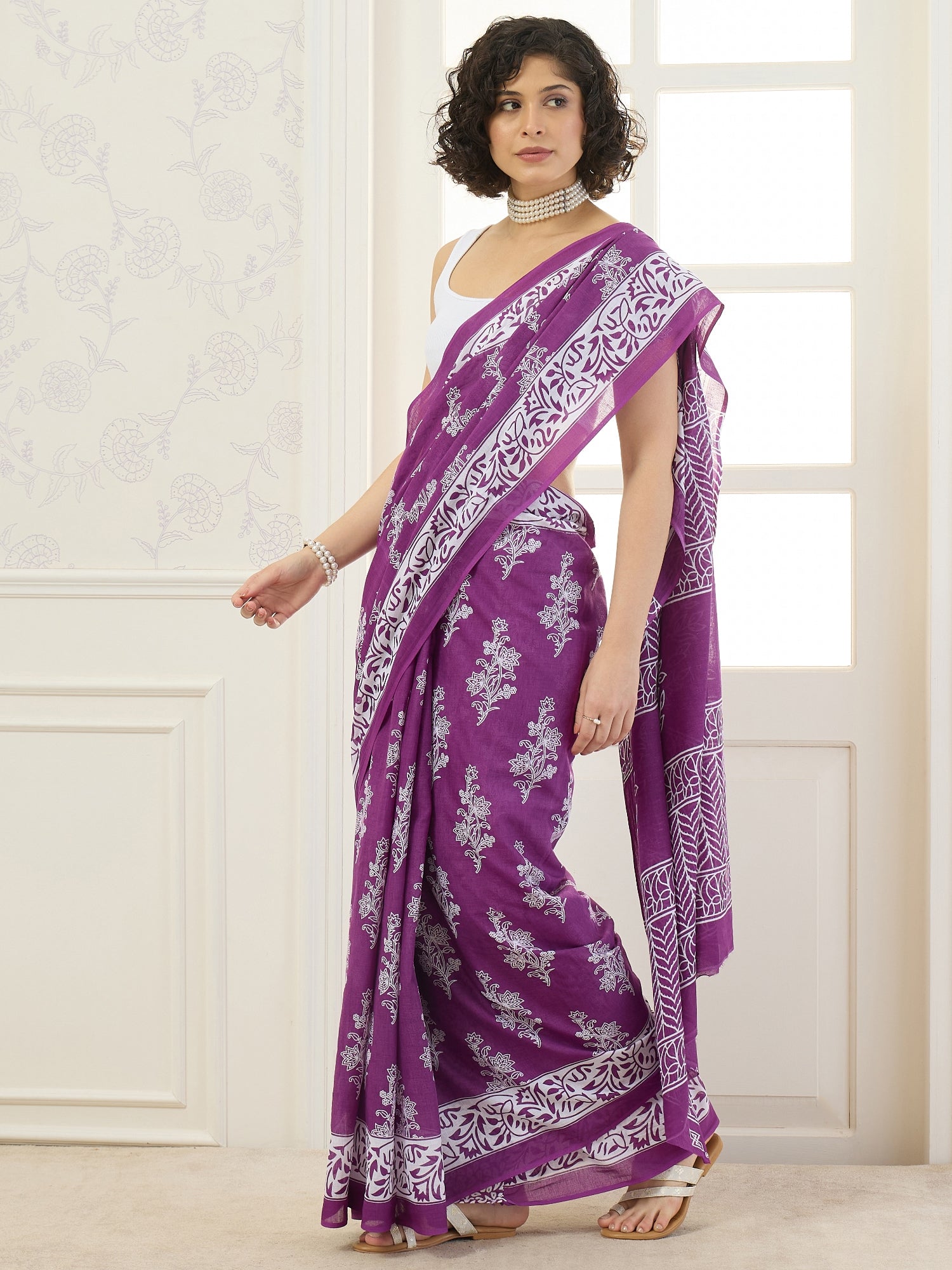 Purple Floral Boota Saree