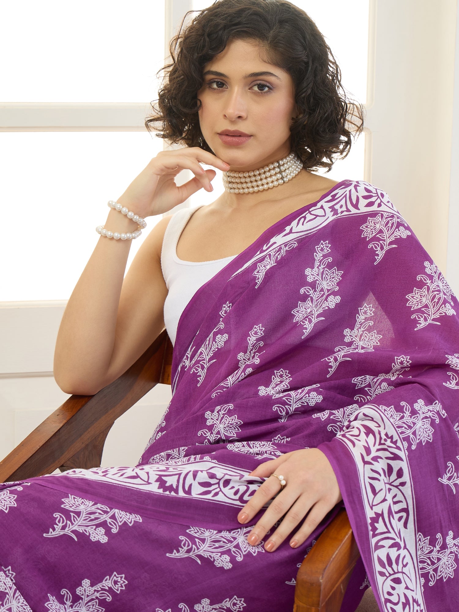 Purple Floral Boota Saree