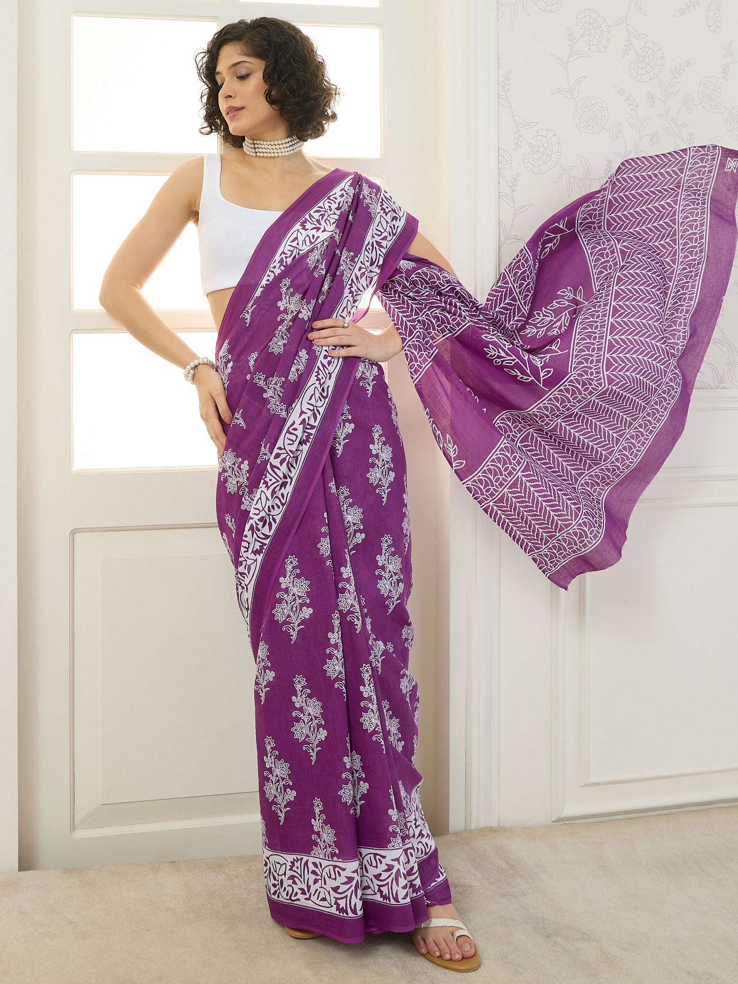 Purple Floral Boota Saree