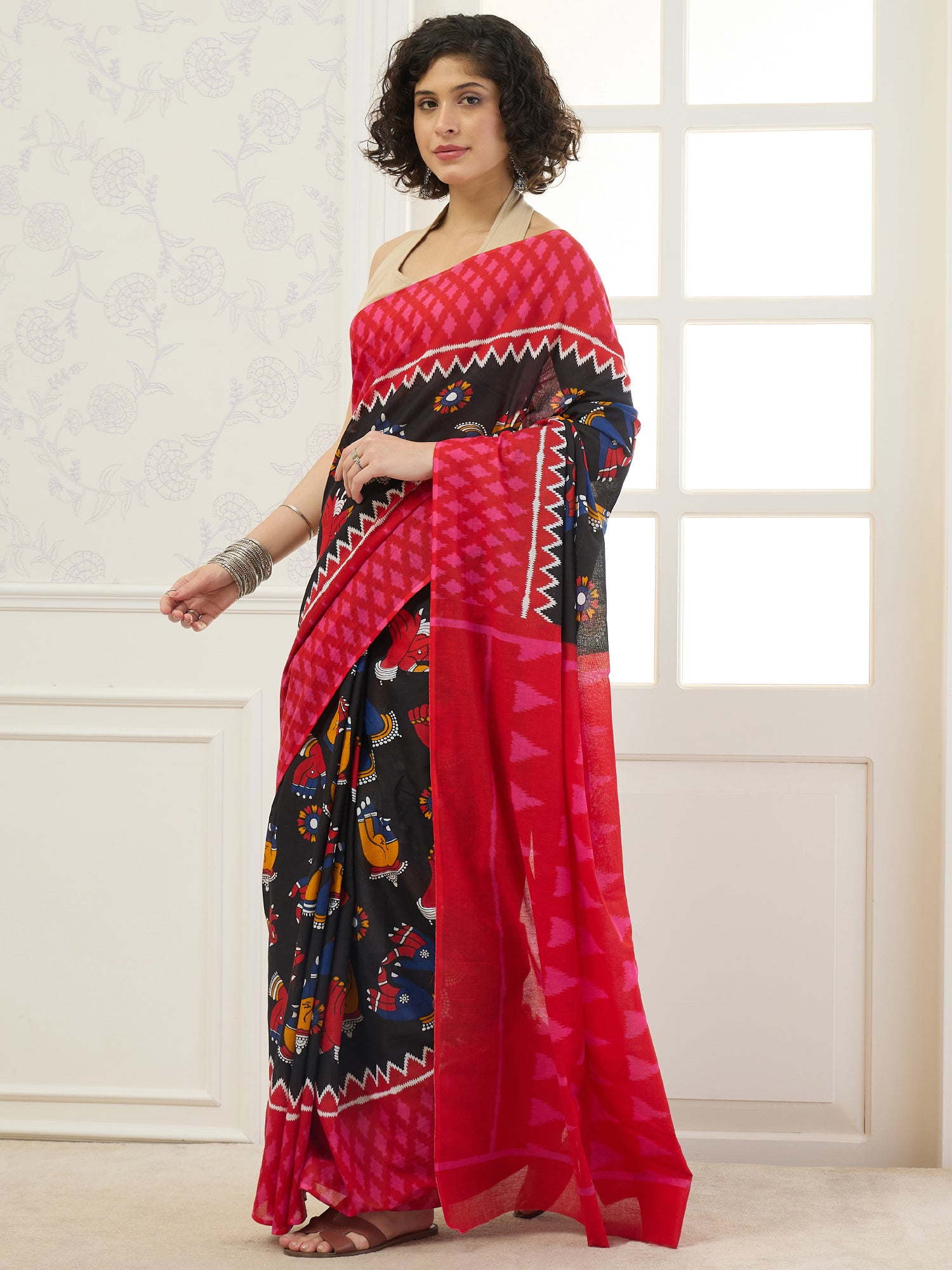 Black Hasta Mudra Saree