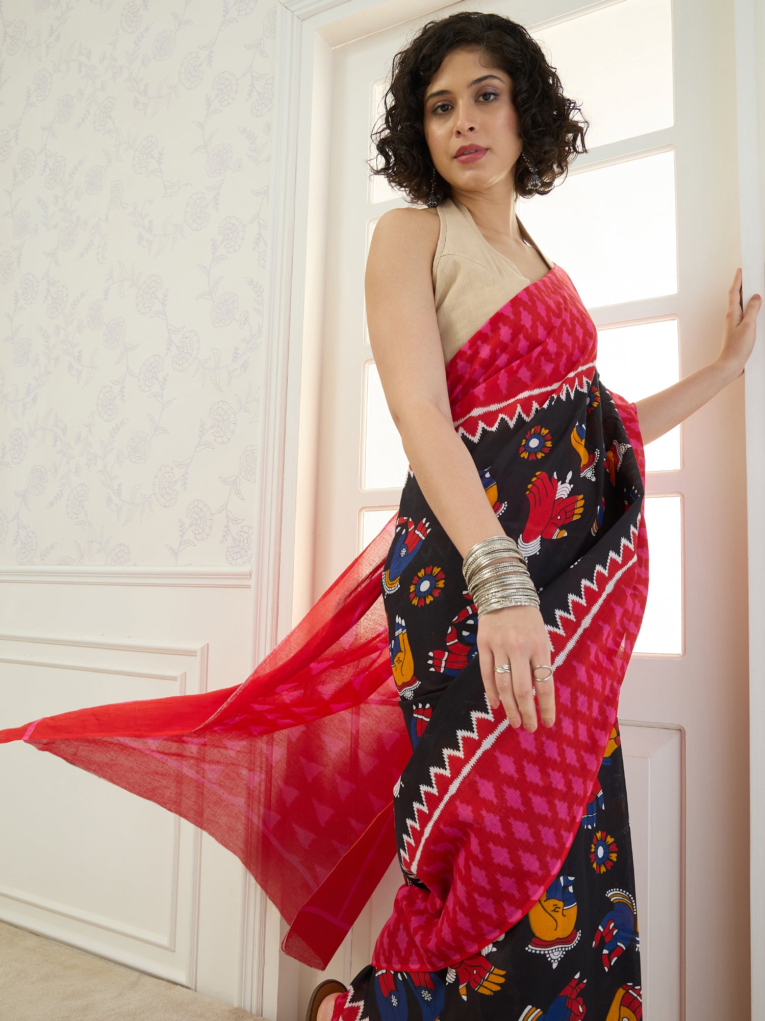 Black Hasta Mudra Saree
