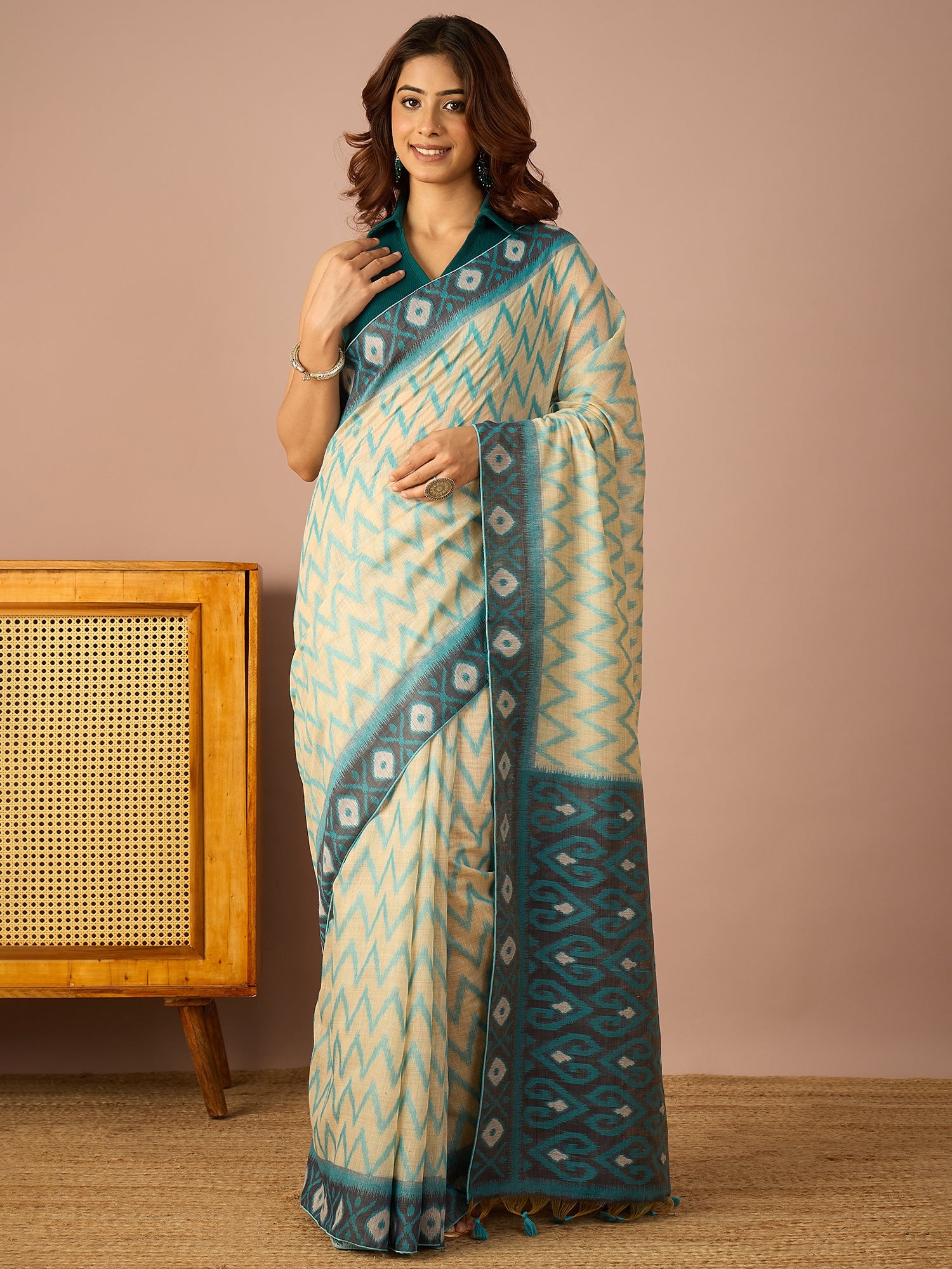Sky Blue Chevron Ikat Saree