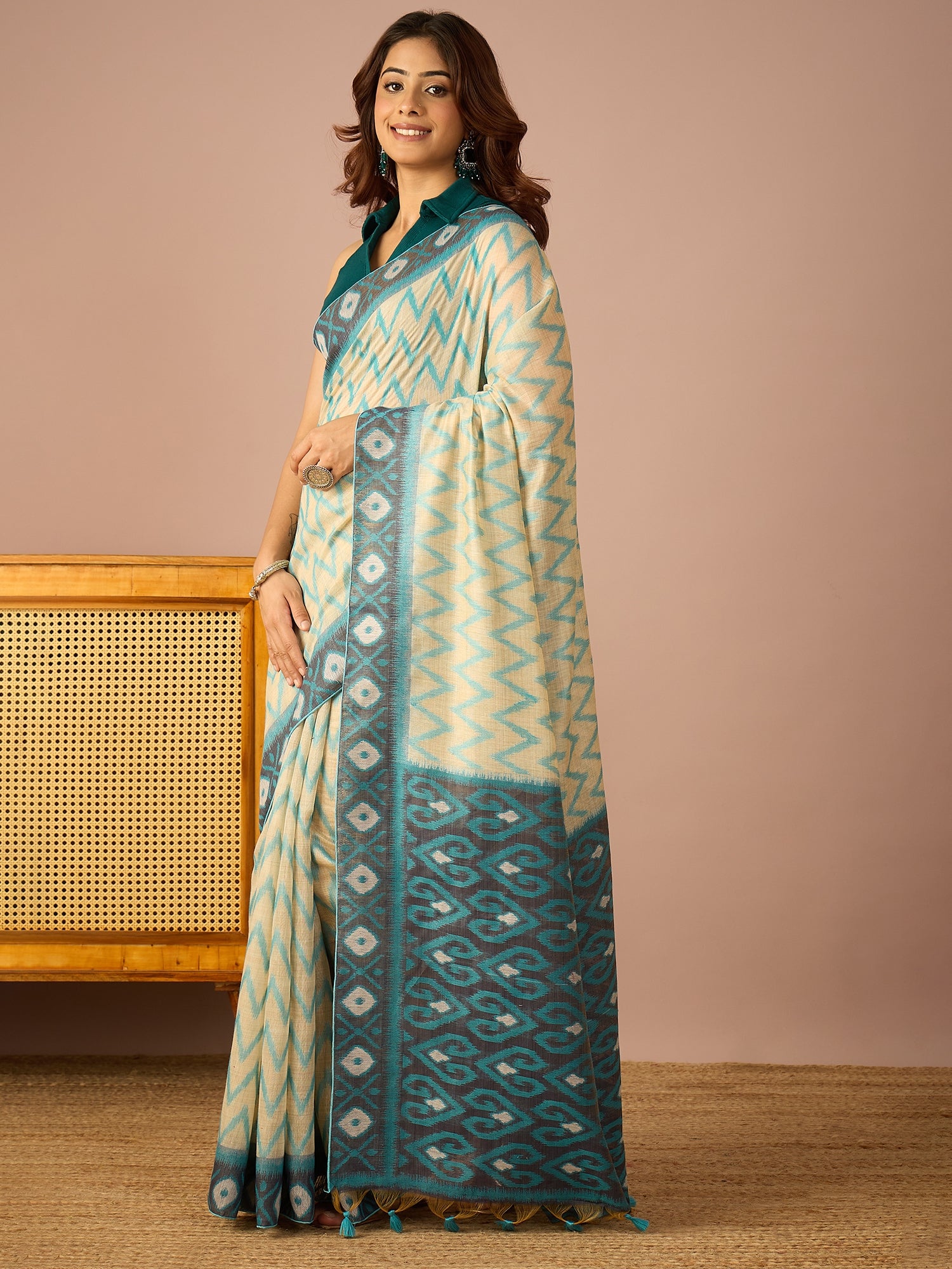 Sky Blue Chevron Ikat Saree