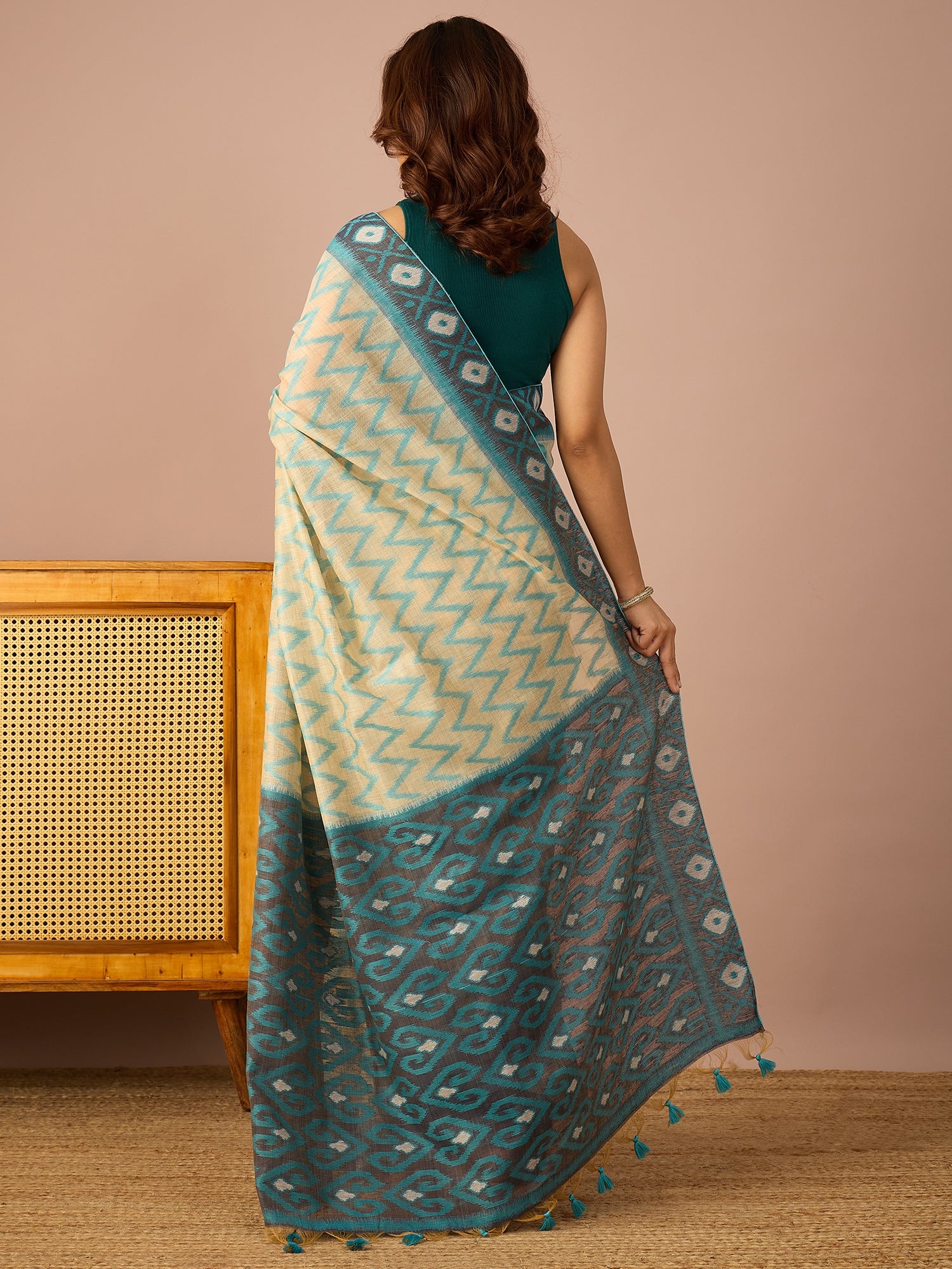 Sky Blue Chevron Ikat Saree