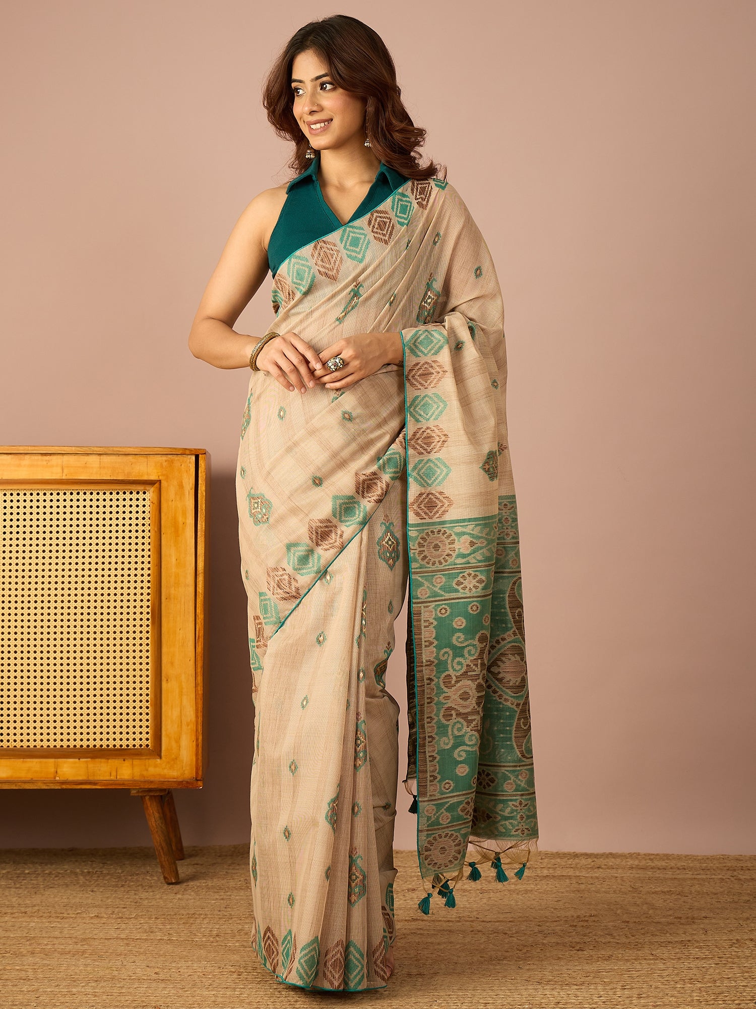 Sea Green Border Kotki Saree