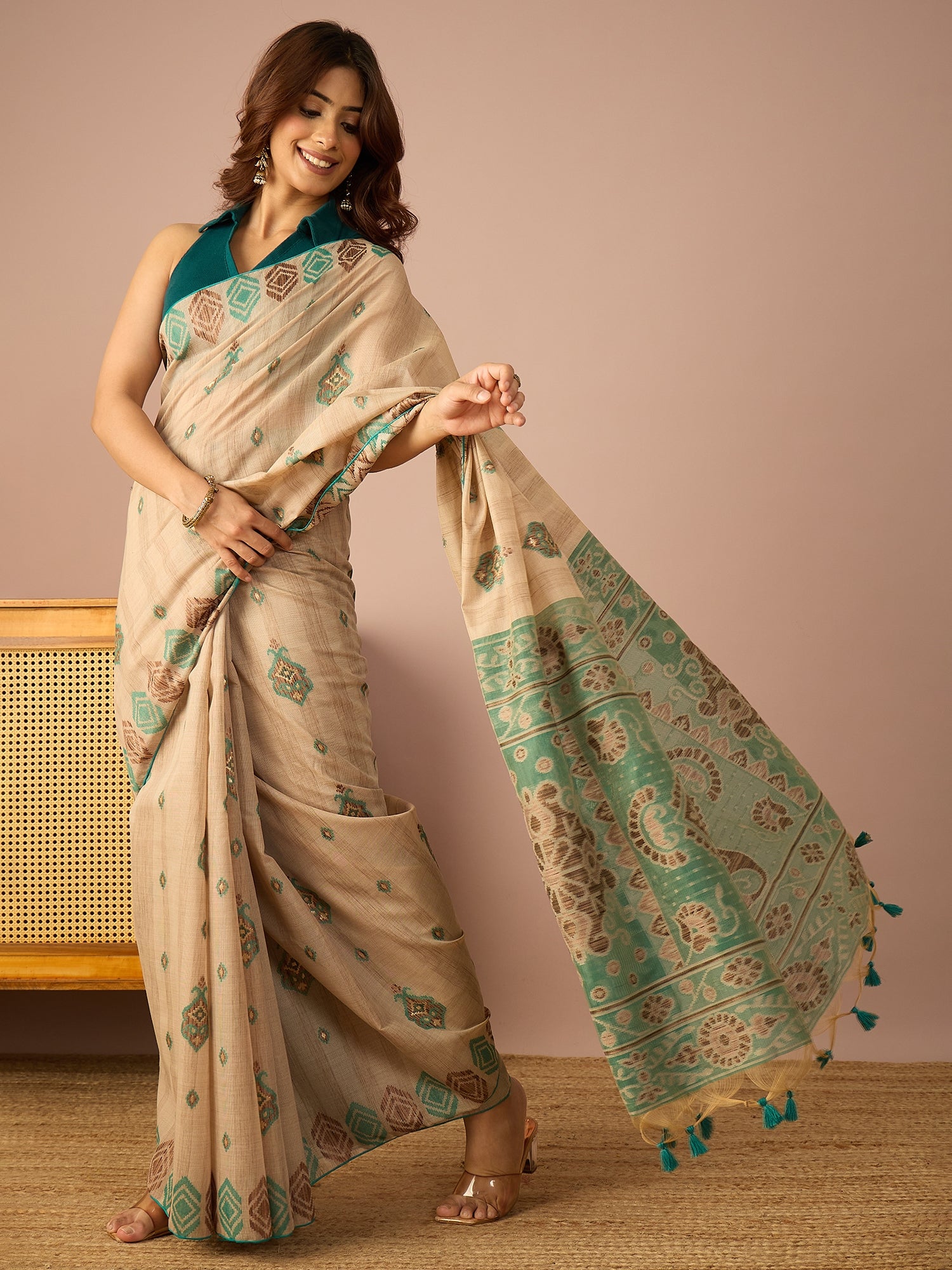 Sea Green Border Kotki Saree