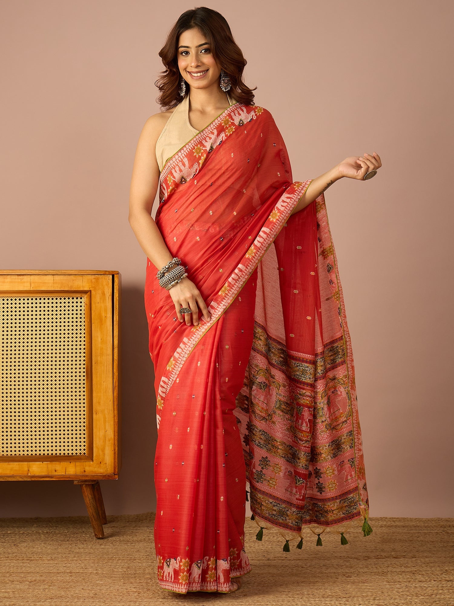 Red Banarasi Kora Saree