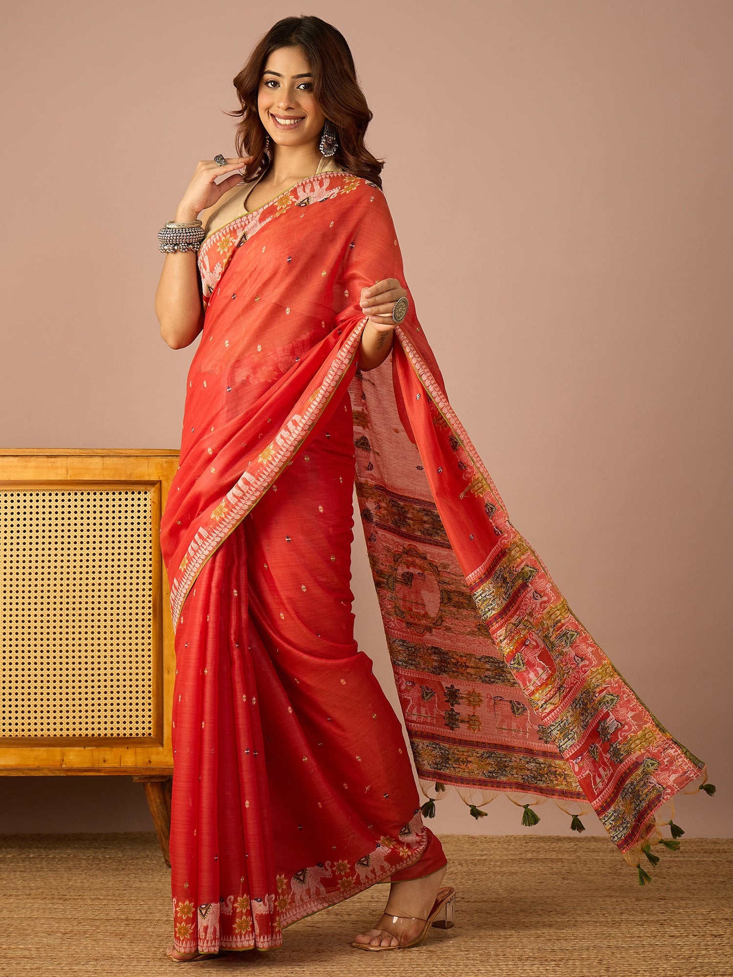 Red Banarasi Kora Saree