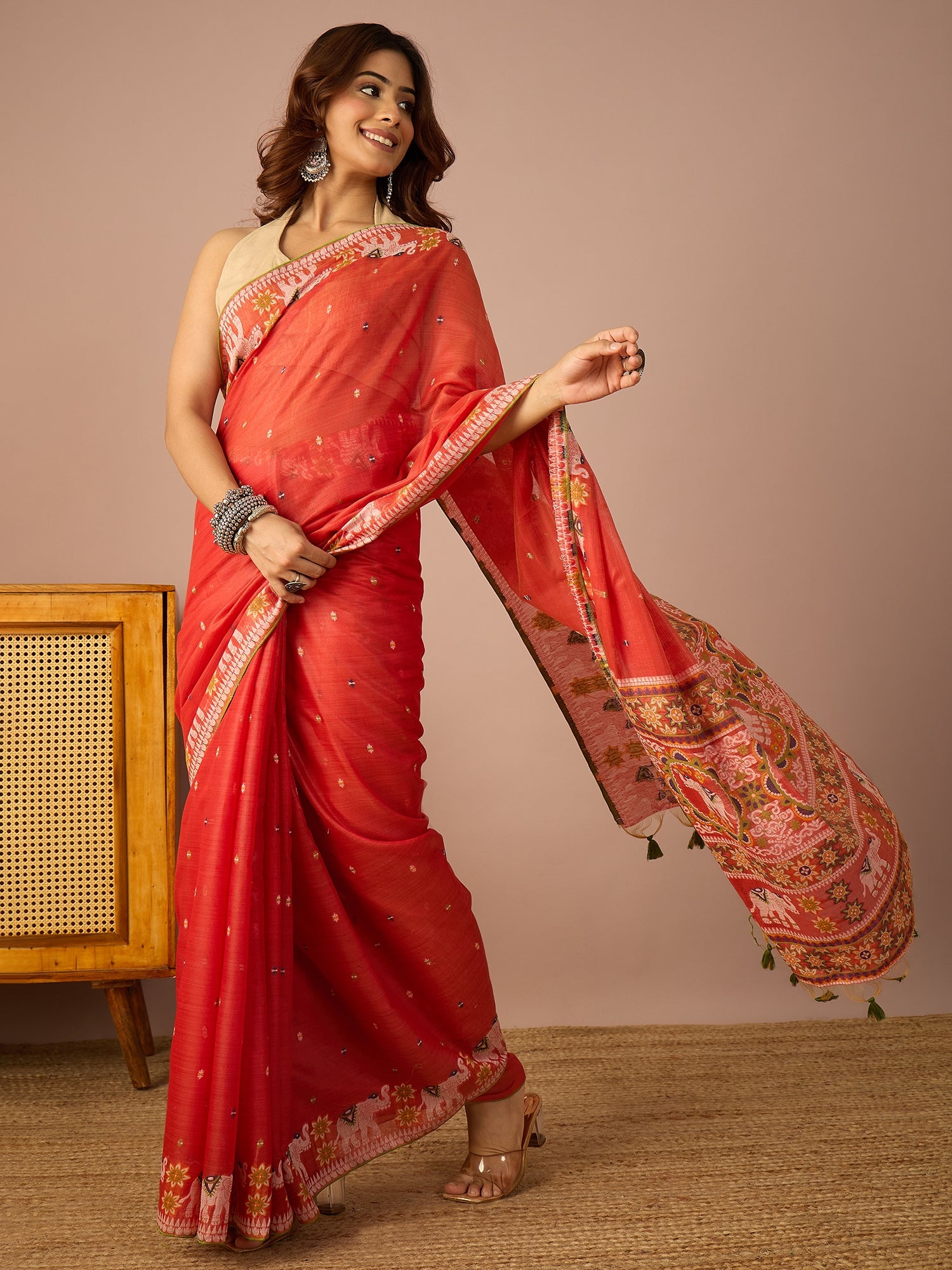 Red Banarasi Kora Saree