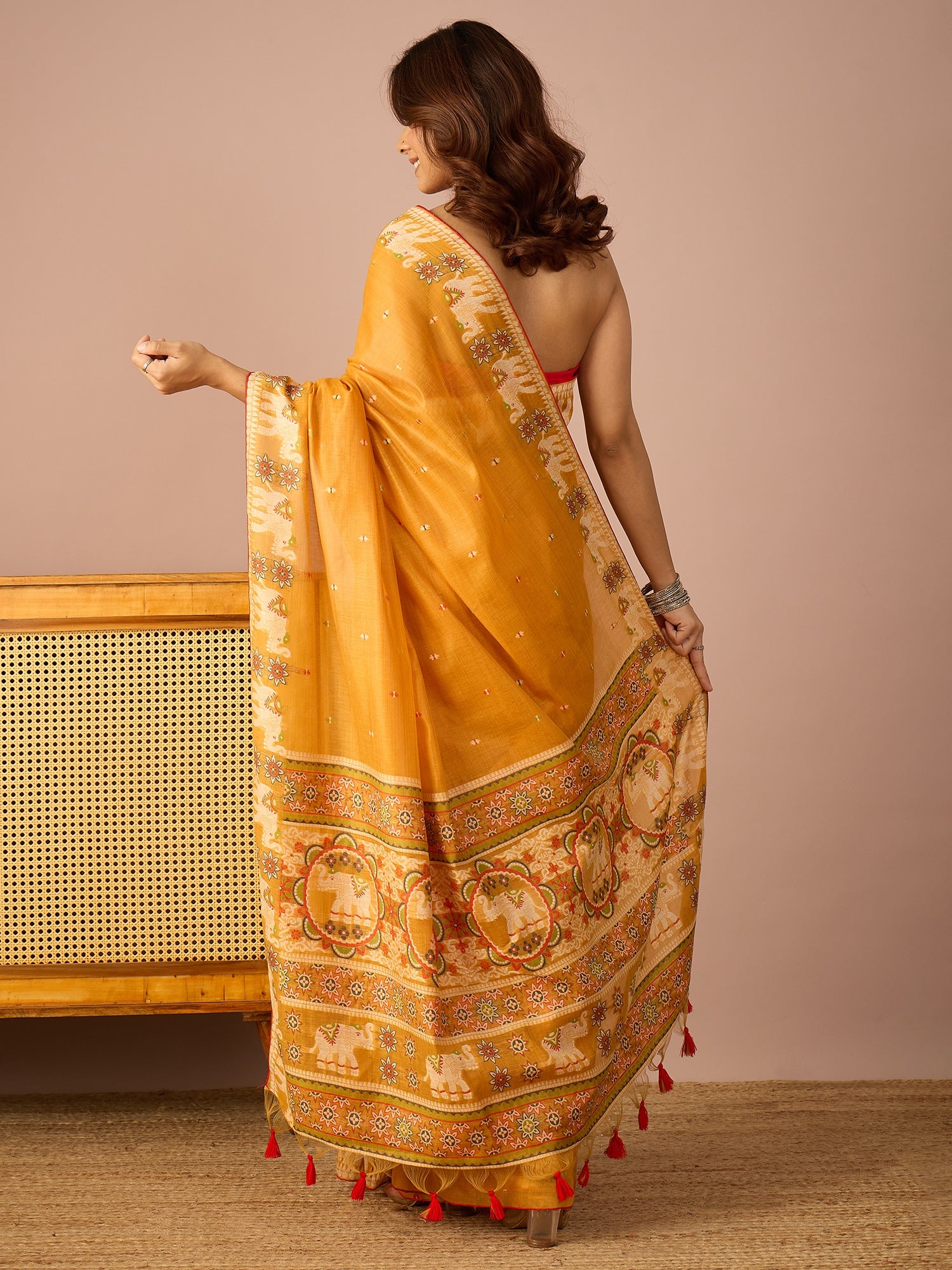 Mustard Banarasi Kora Saree