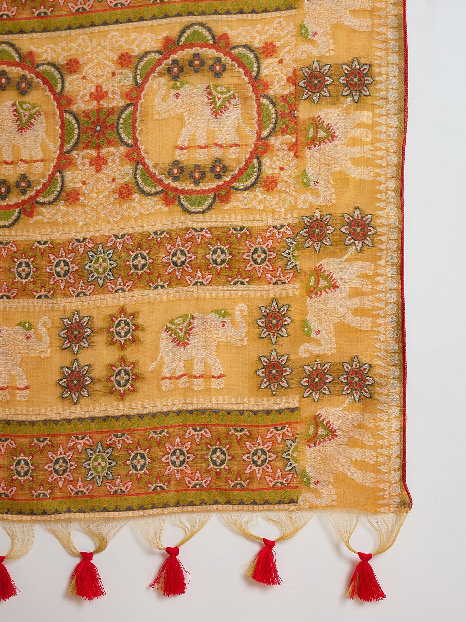 Mustard Banarasi Kora Saree