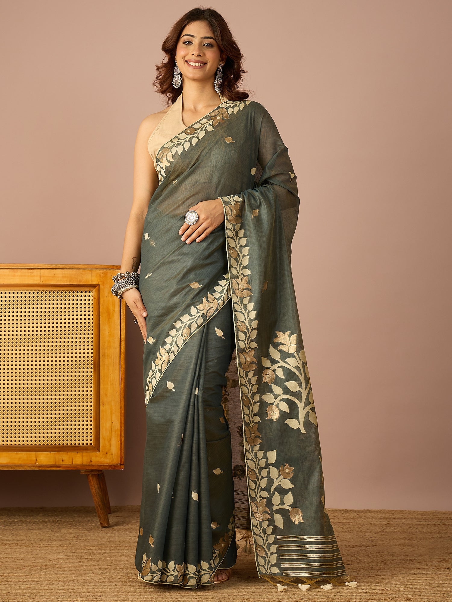 Steel Blue Gulaboo Saree