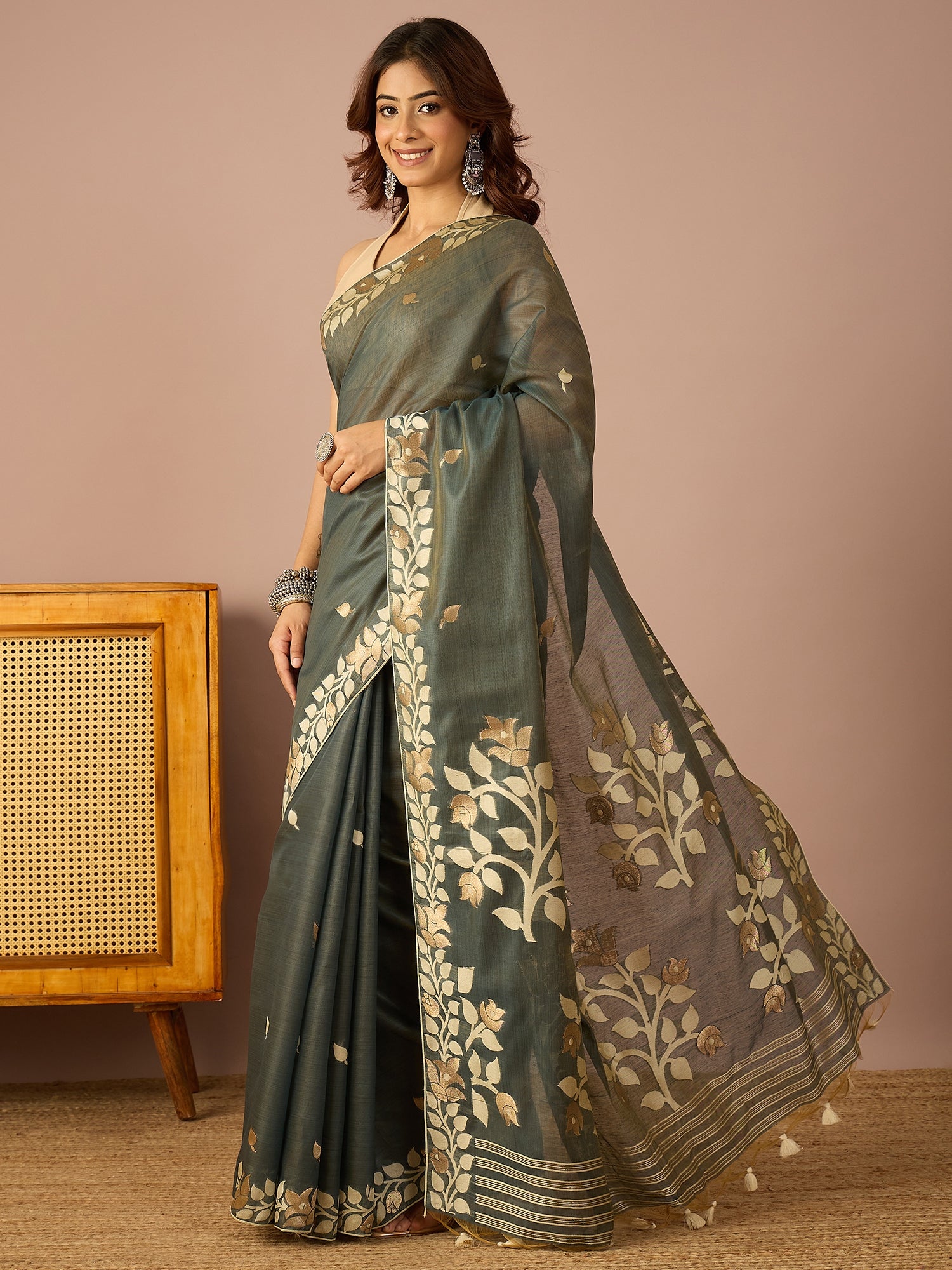 Steel Blue Gulaboo Saree