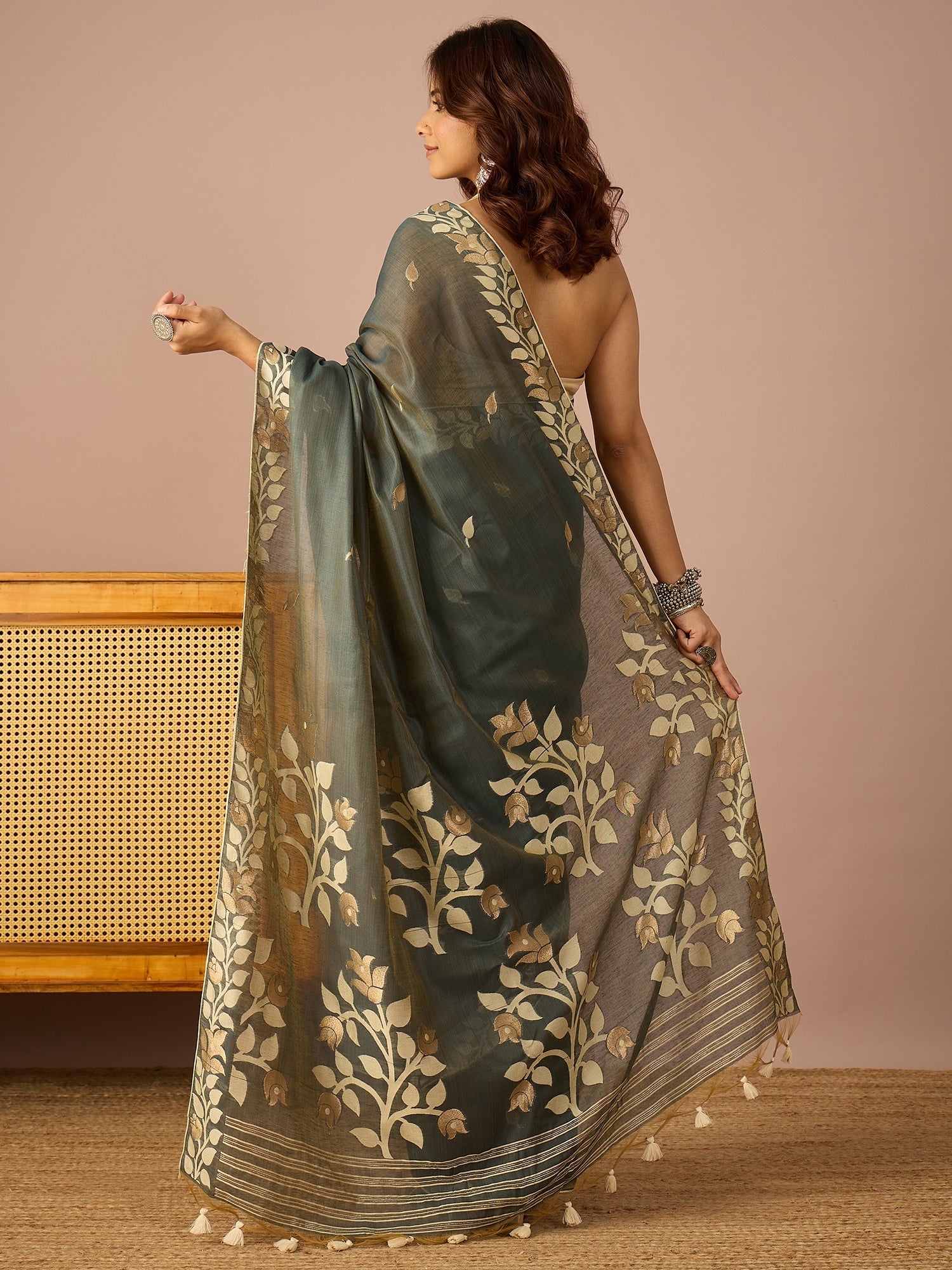 Steel Blue Gulaboo Saree