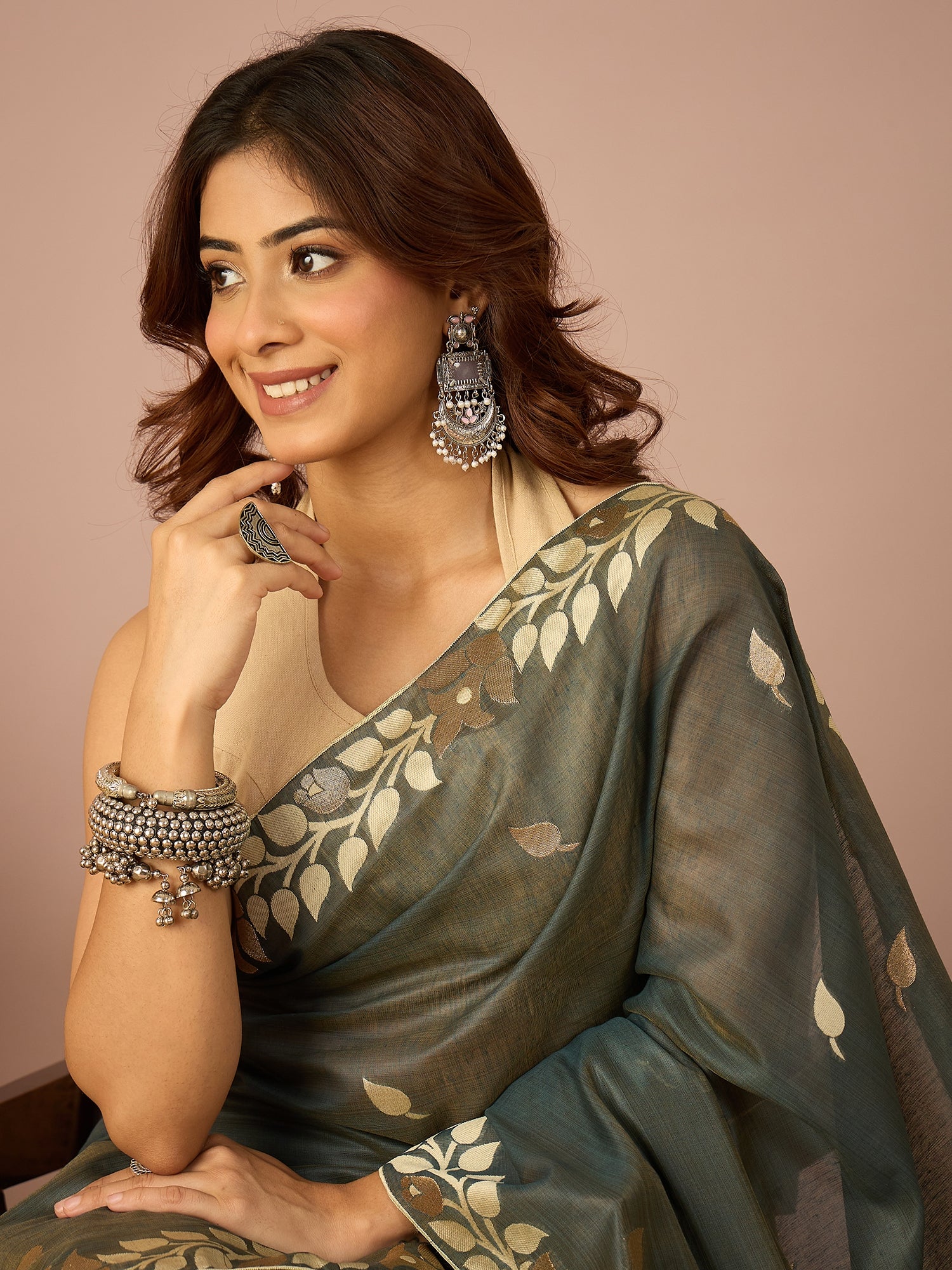 Steel Blue Gulaboo Saree