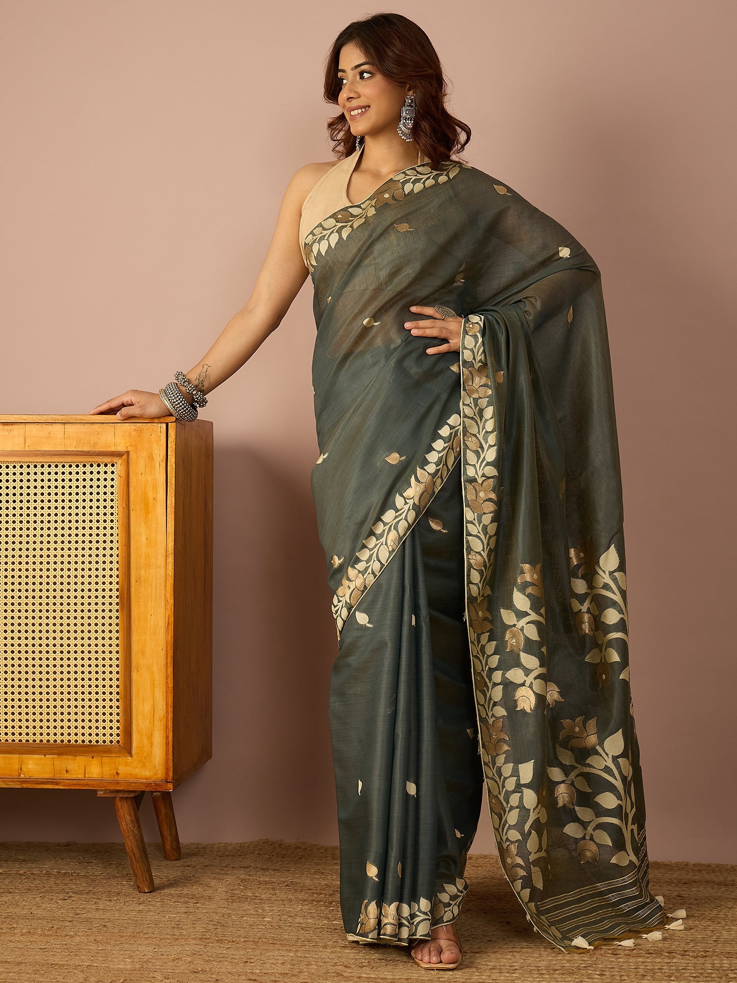 Steel Blue Gulaboo Saree