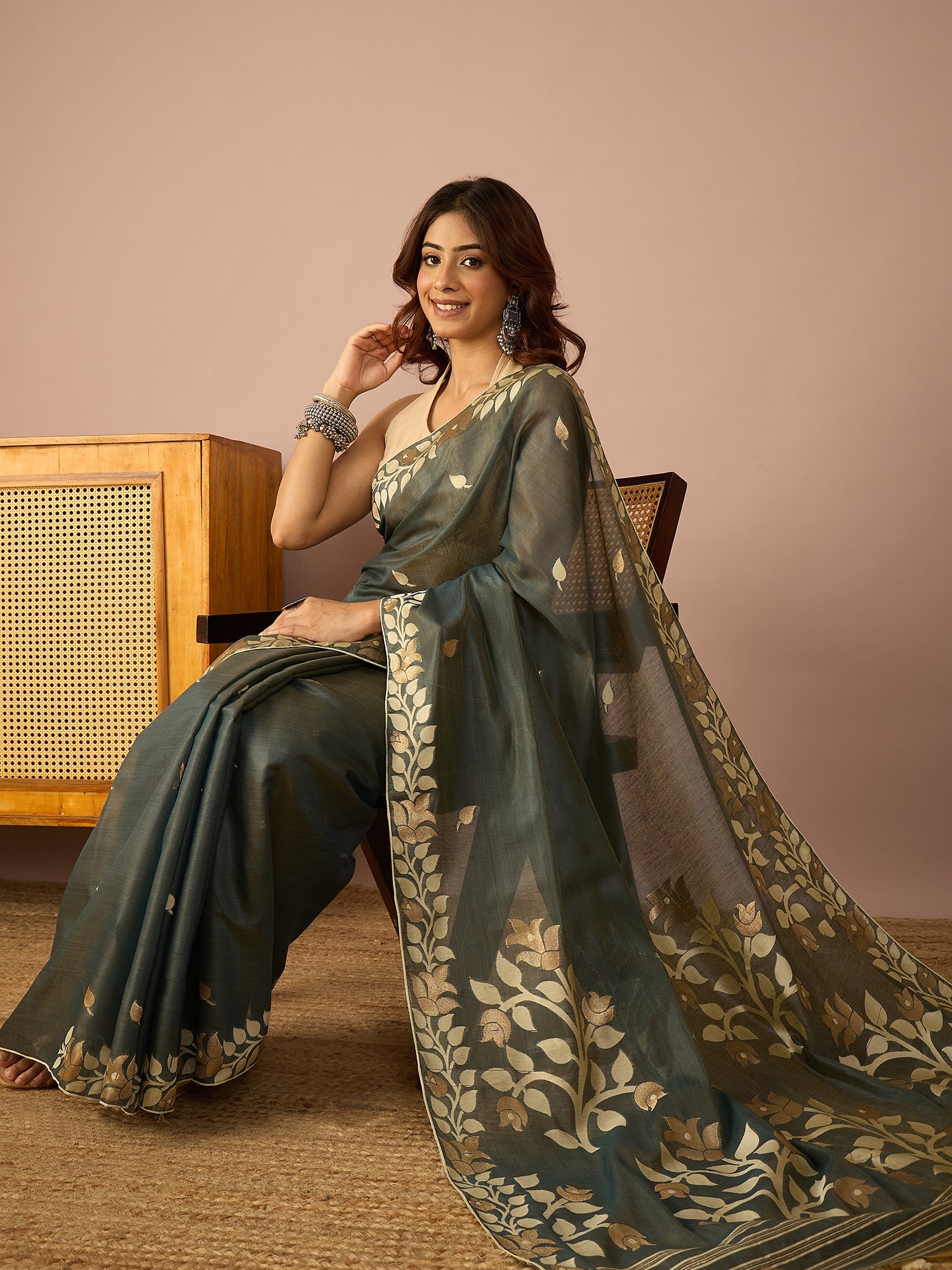 Steel Blue Gulaboo Saree