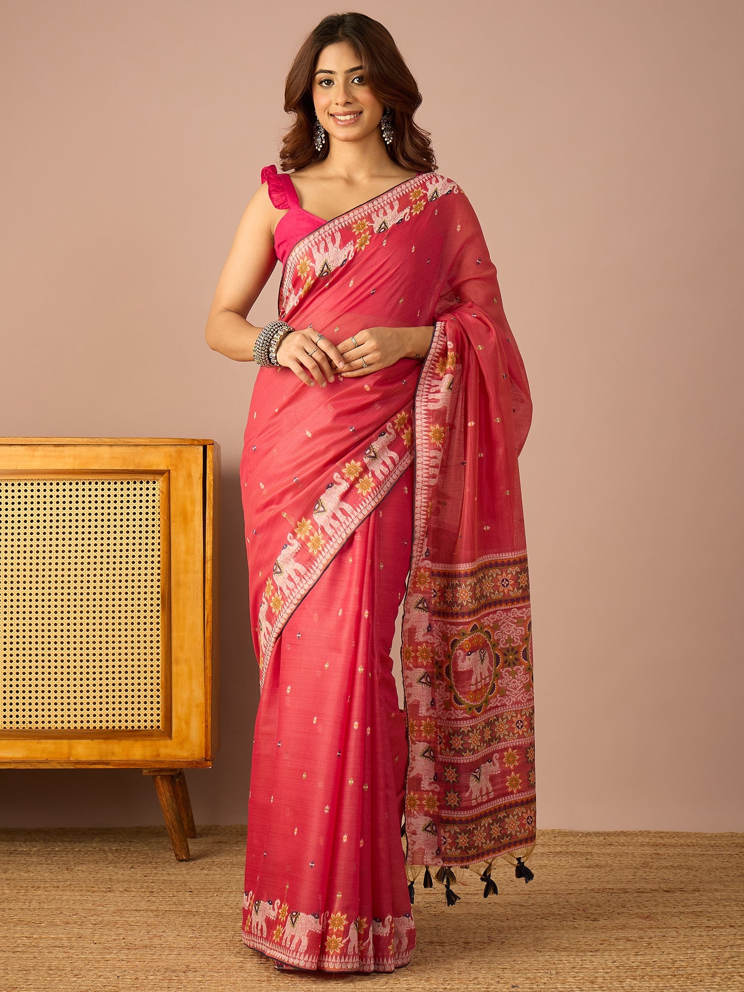 Fuchsia Banarasi Kora Saree