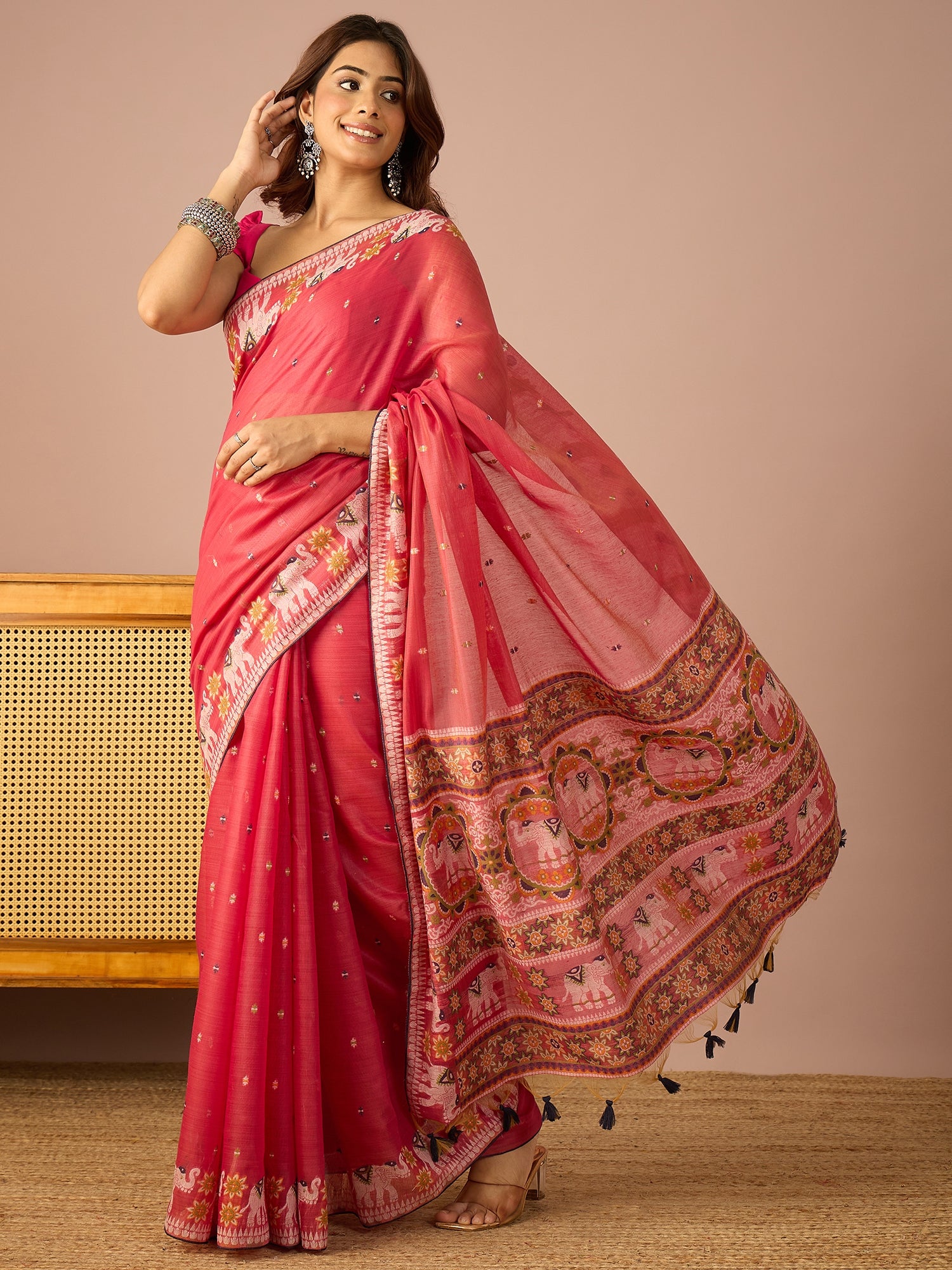 Fuchsia Banarasi Kora Saree