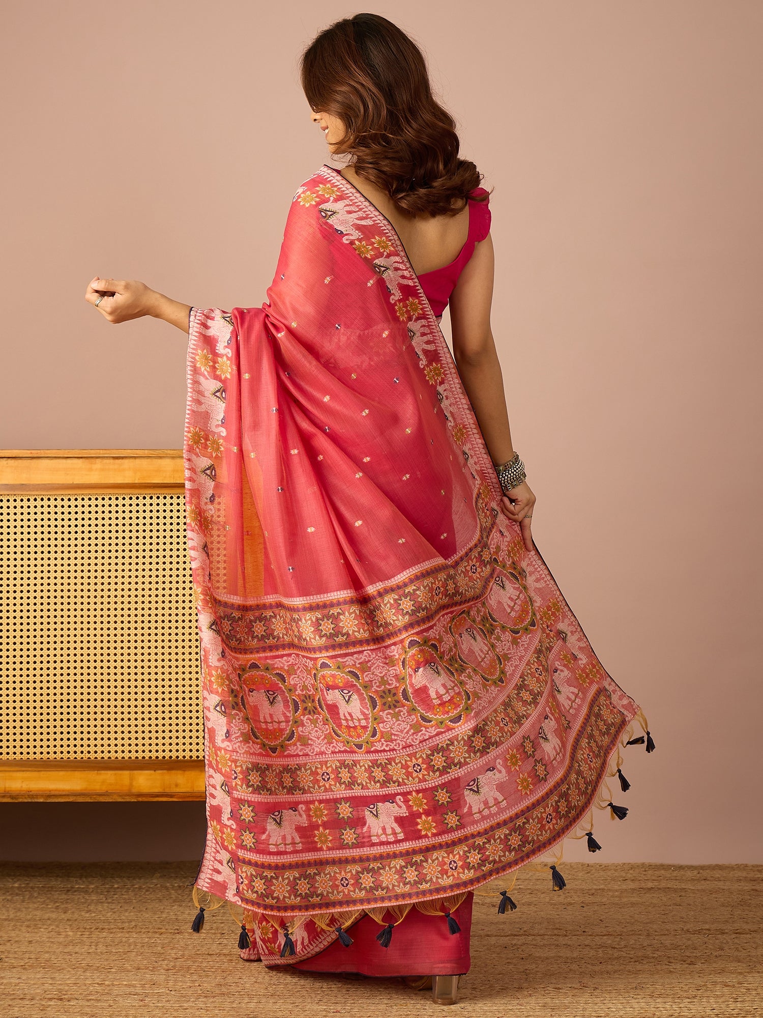 Peach Saura Art Cotton Sareee