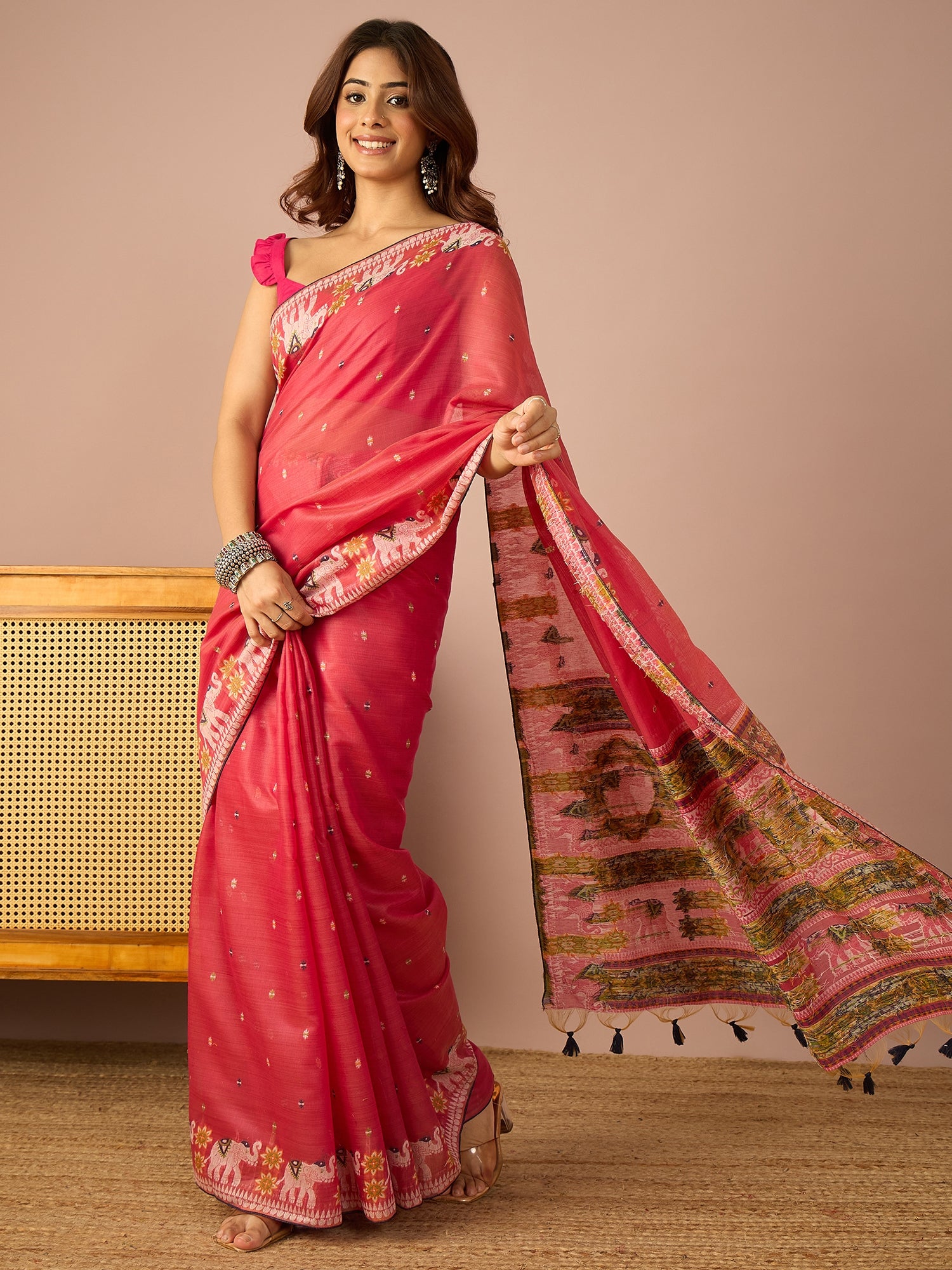 Fuchsia Banarasi Kora Saree