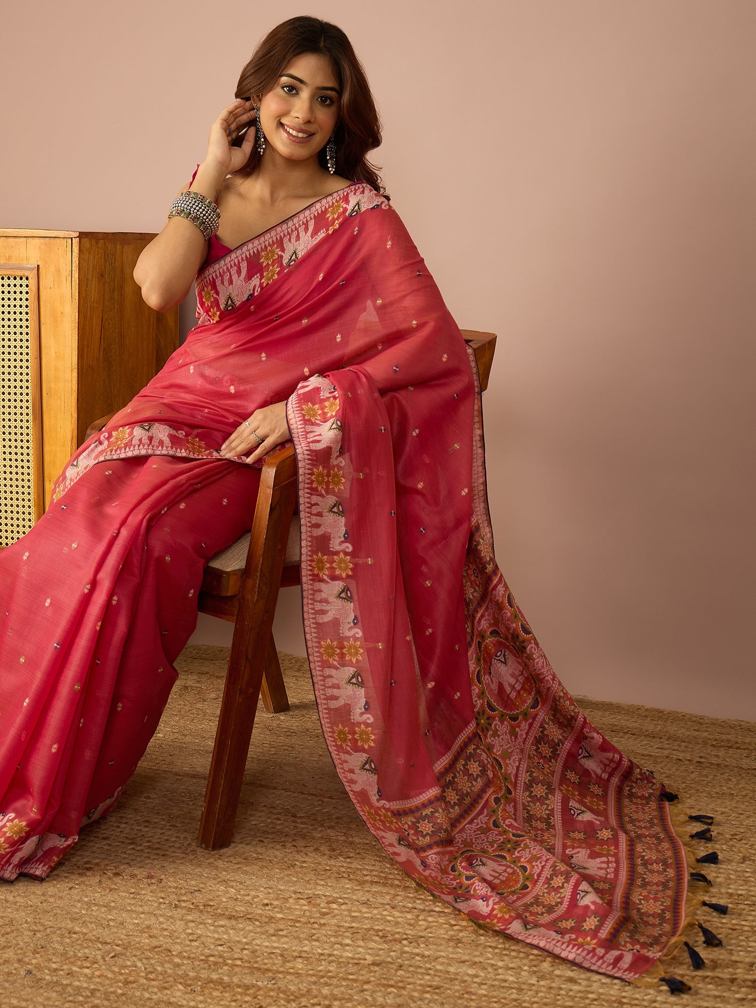 Fuchsia Banarasi Kora Saree
