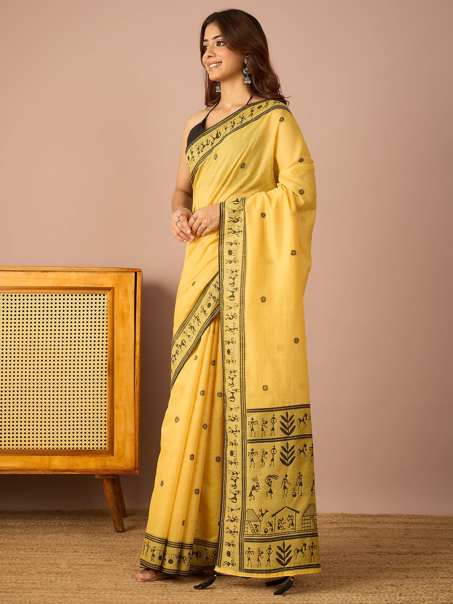 Yellow Warli Art Saree