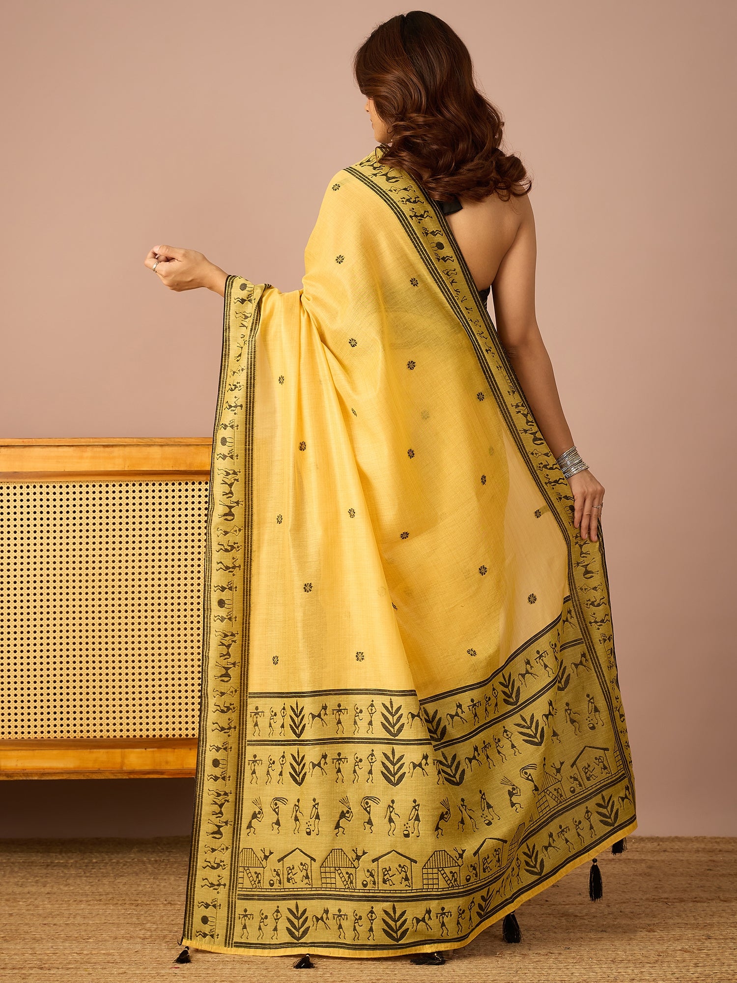 Yellow Warli Art Saree