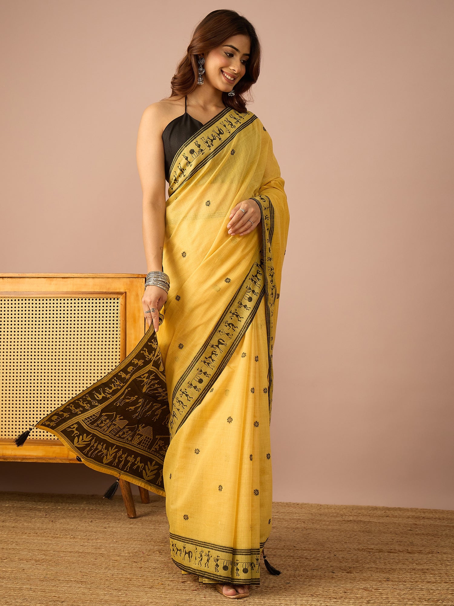 Yellow Warli Art Saree