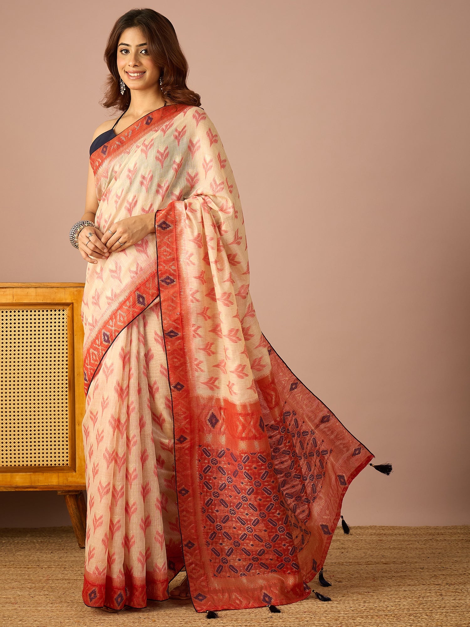 Red Sambalpuri Ikat Saree