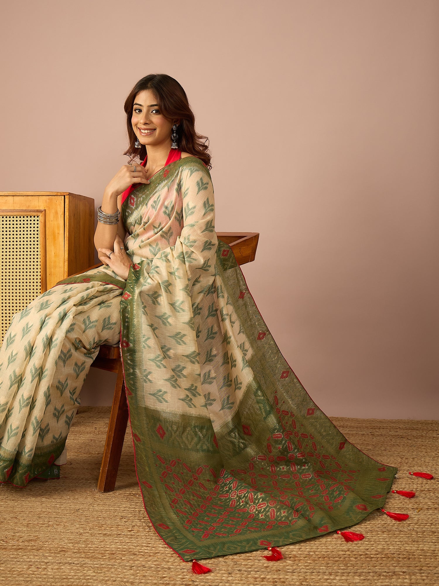 Green Sambalpuri Ikat Saree
